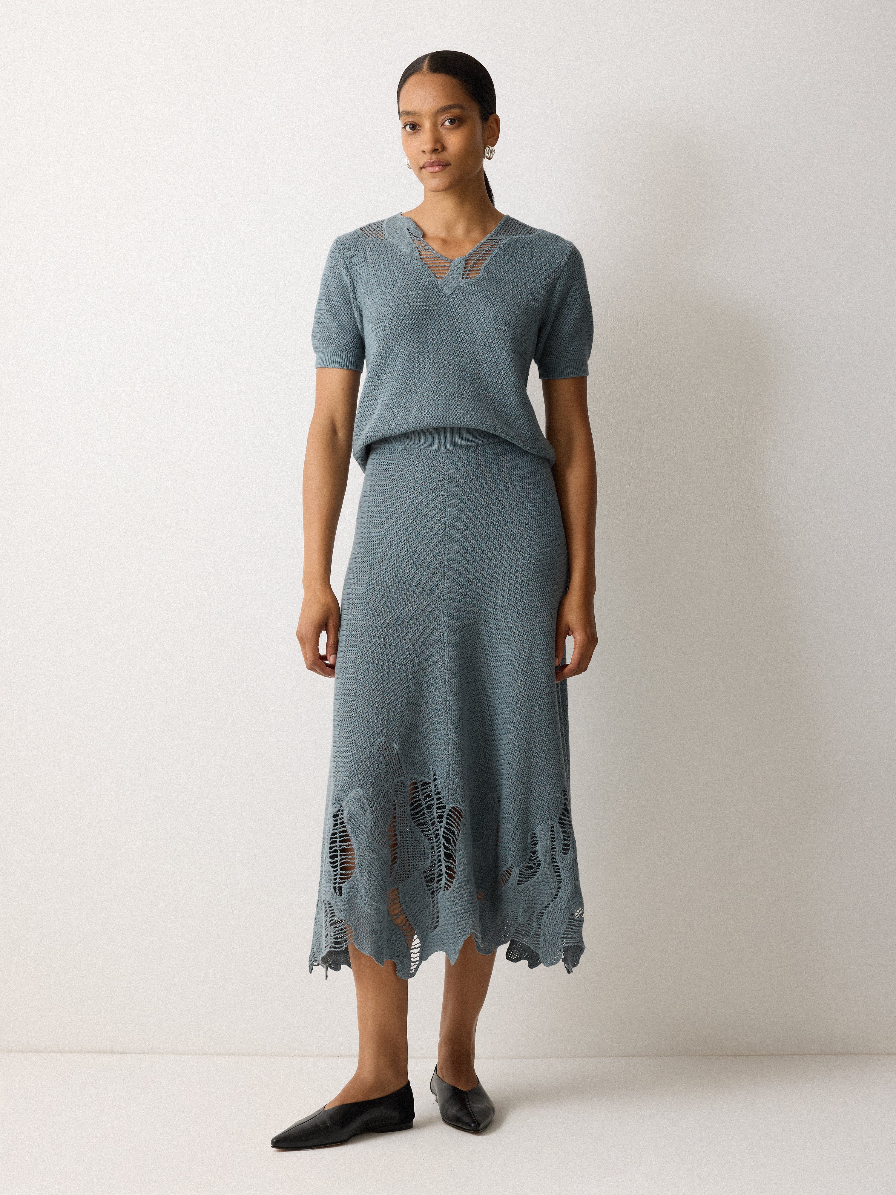 Abstract Lace Knitted Top | Blue