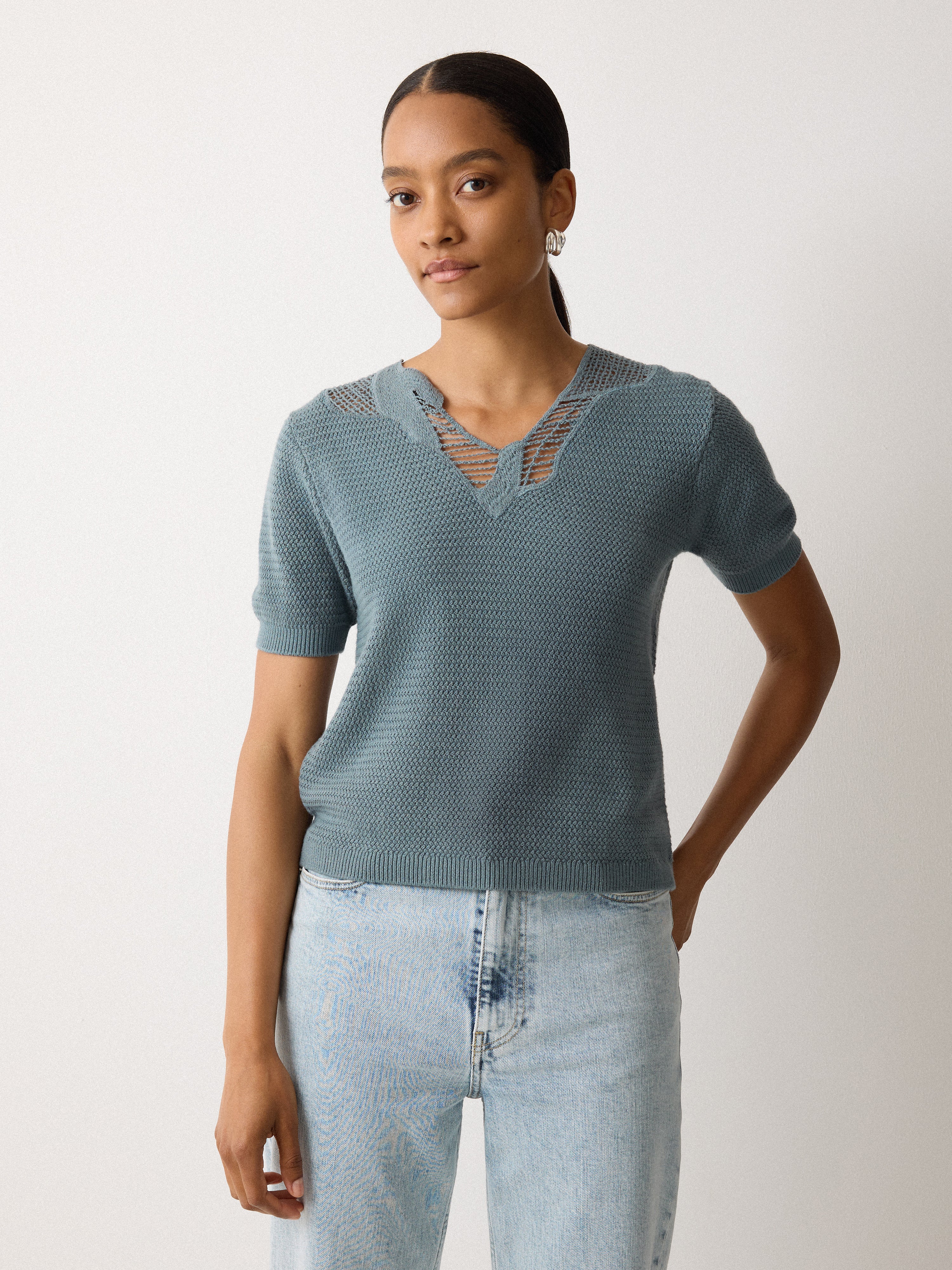 Abstract Lace Knitted Top | Blue - Image 3