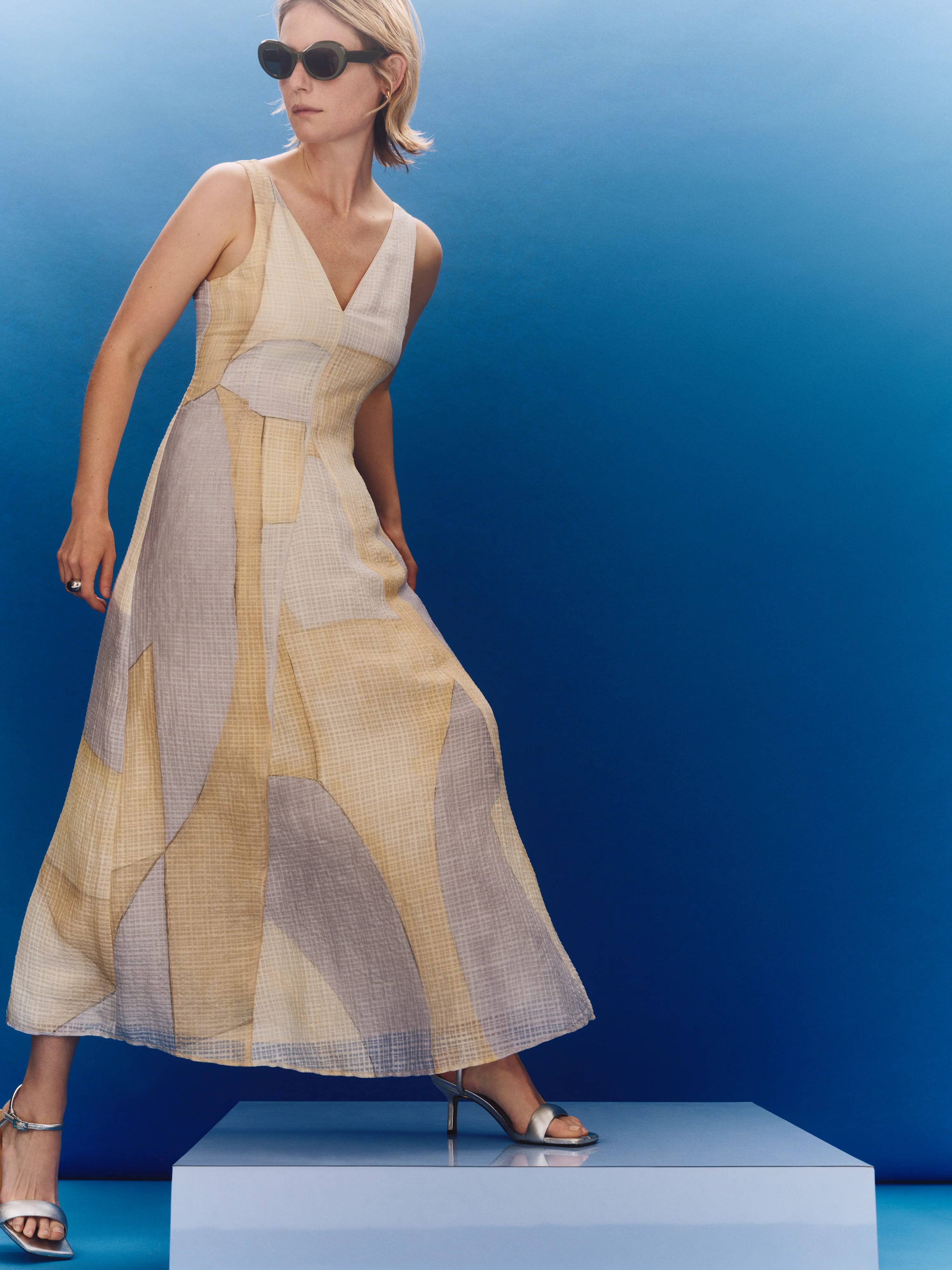 Abstract Silk Linen Gauze Dress | Blue - Image 8