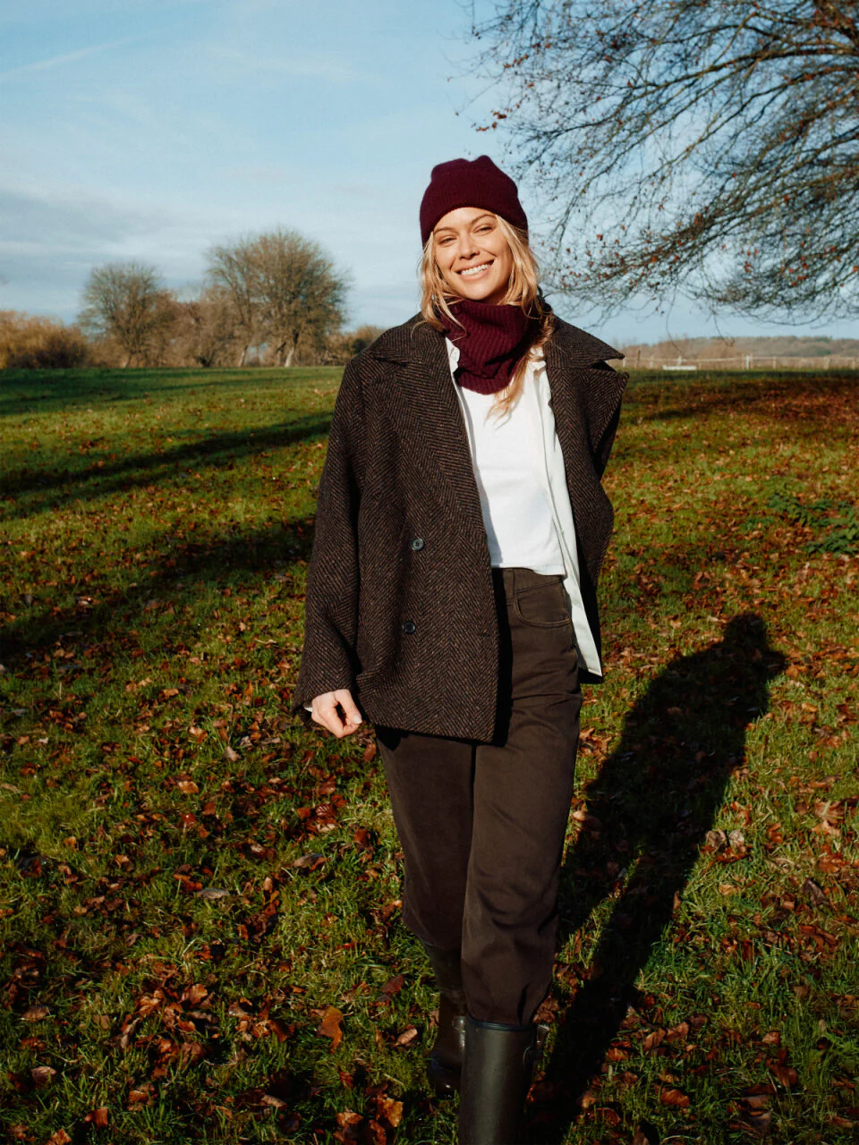 Alba Wool Herringbone Pea Coat | Brown - Image 2