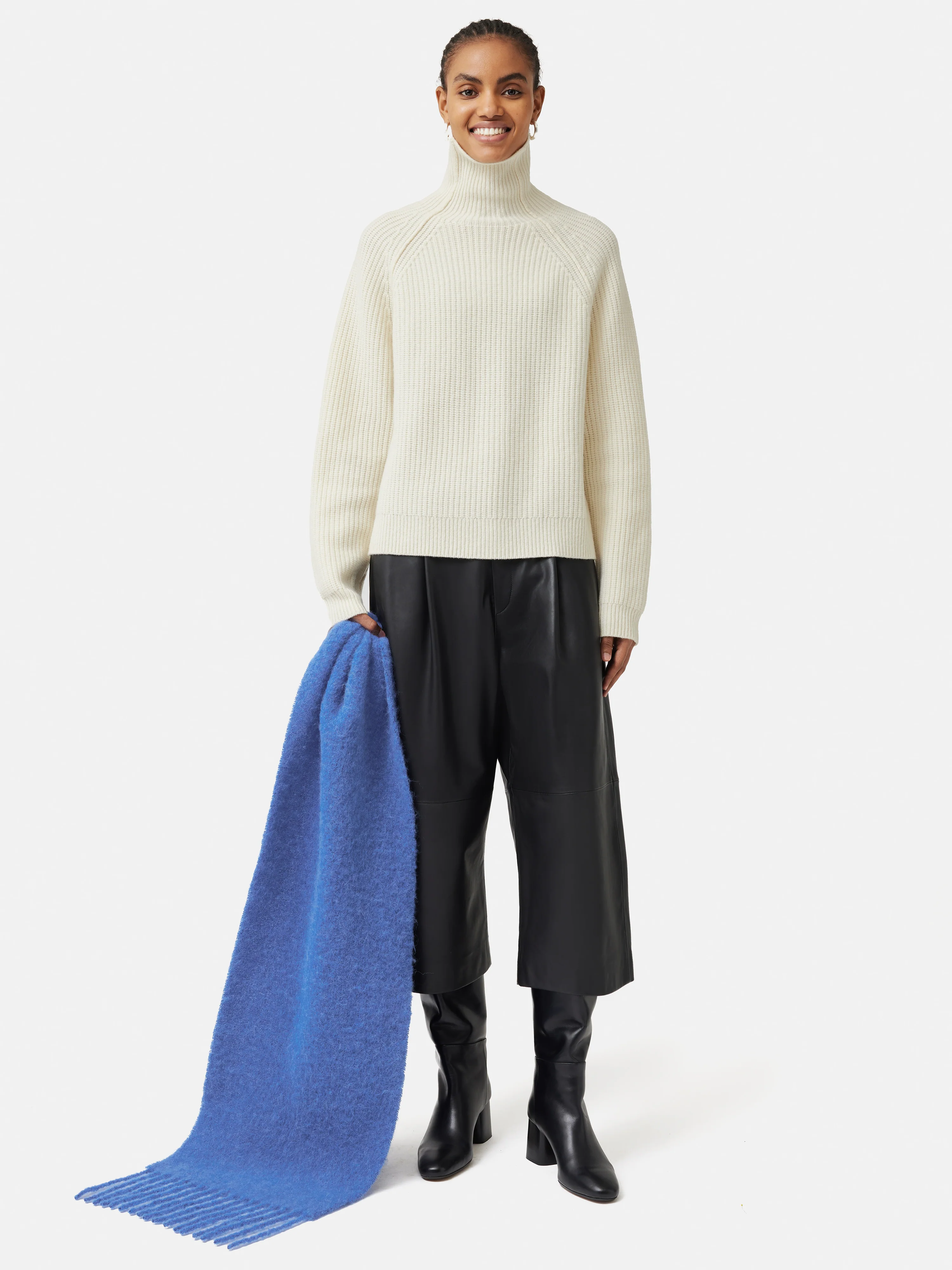 Alpaca Blend Fringed Scarf | Blue - Image 5
