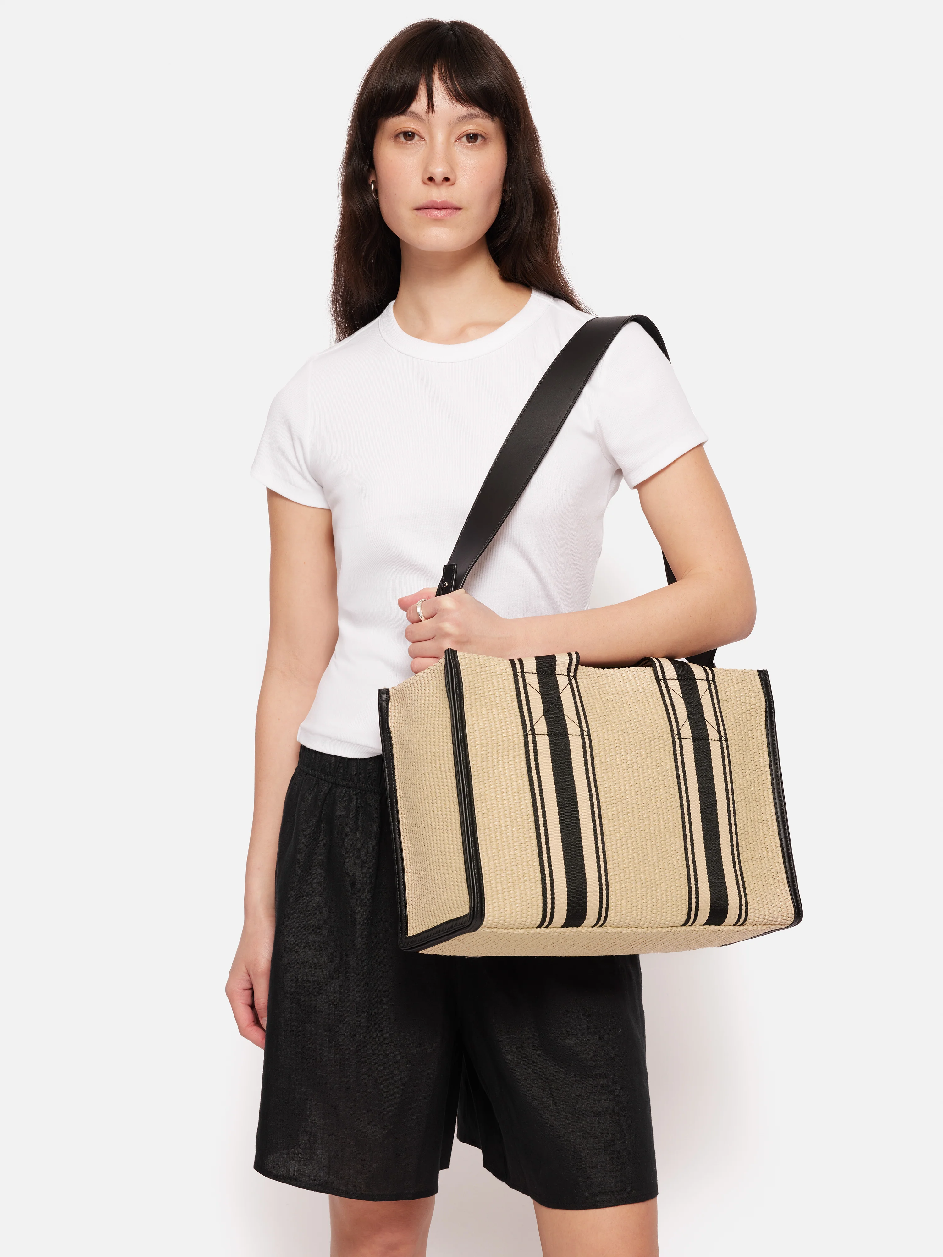 Athena Stripe Woven Tote | Natural - Image 4