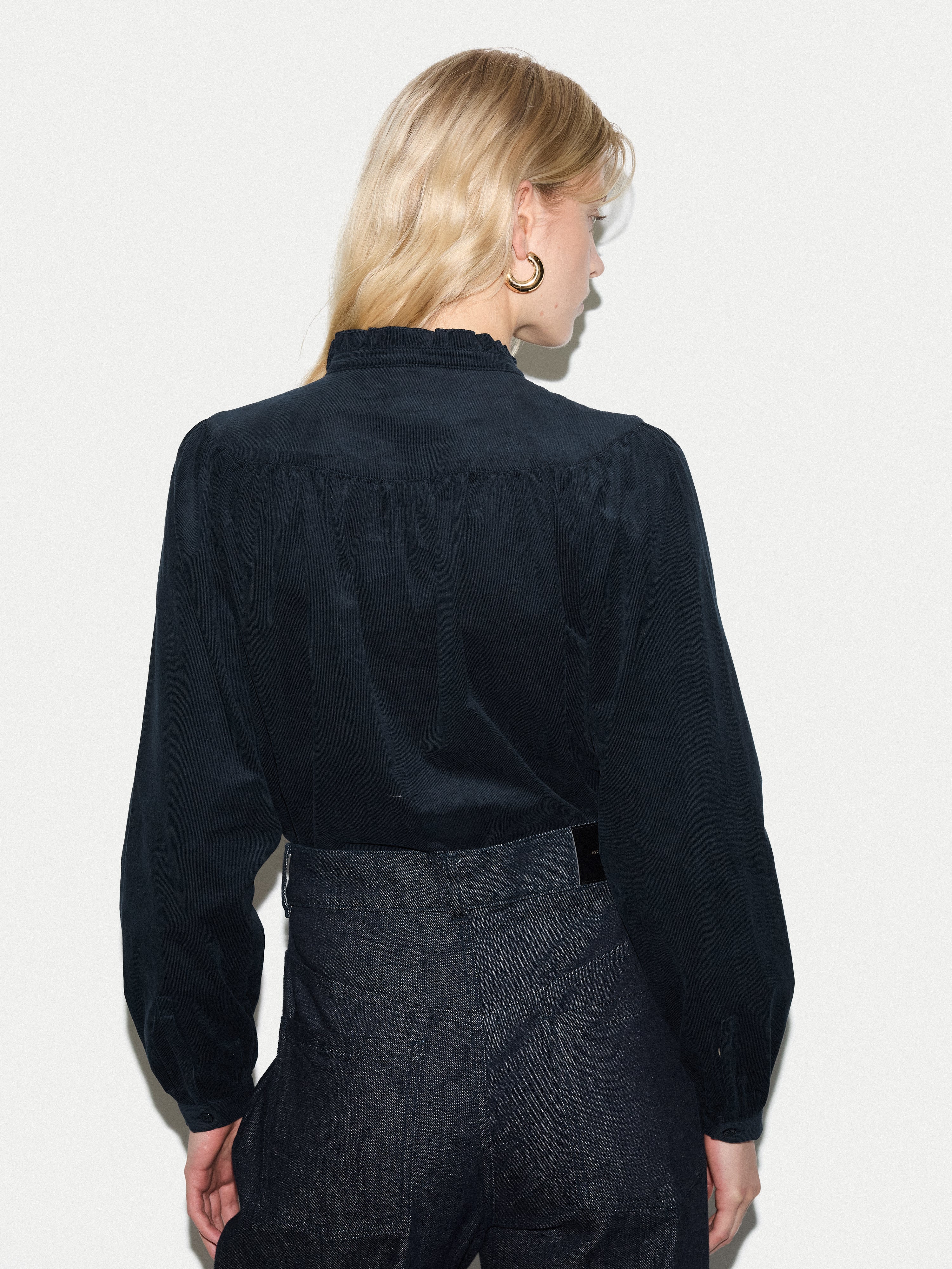 Baby Cord Frill Neck Shirt | Navy - Image 4