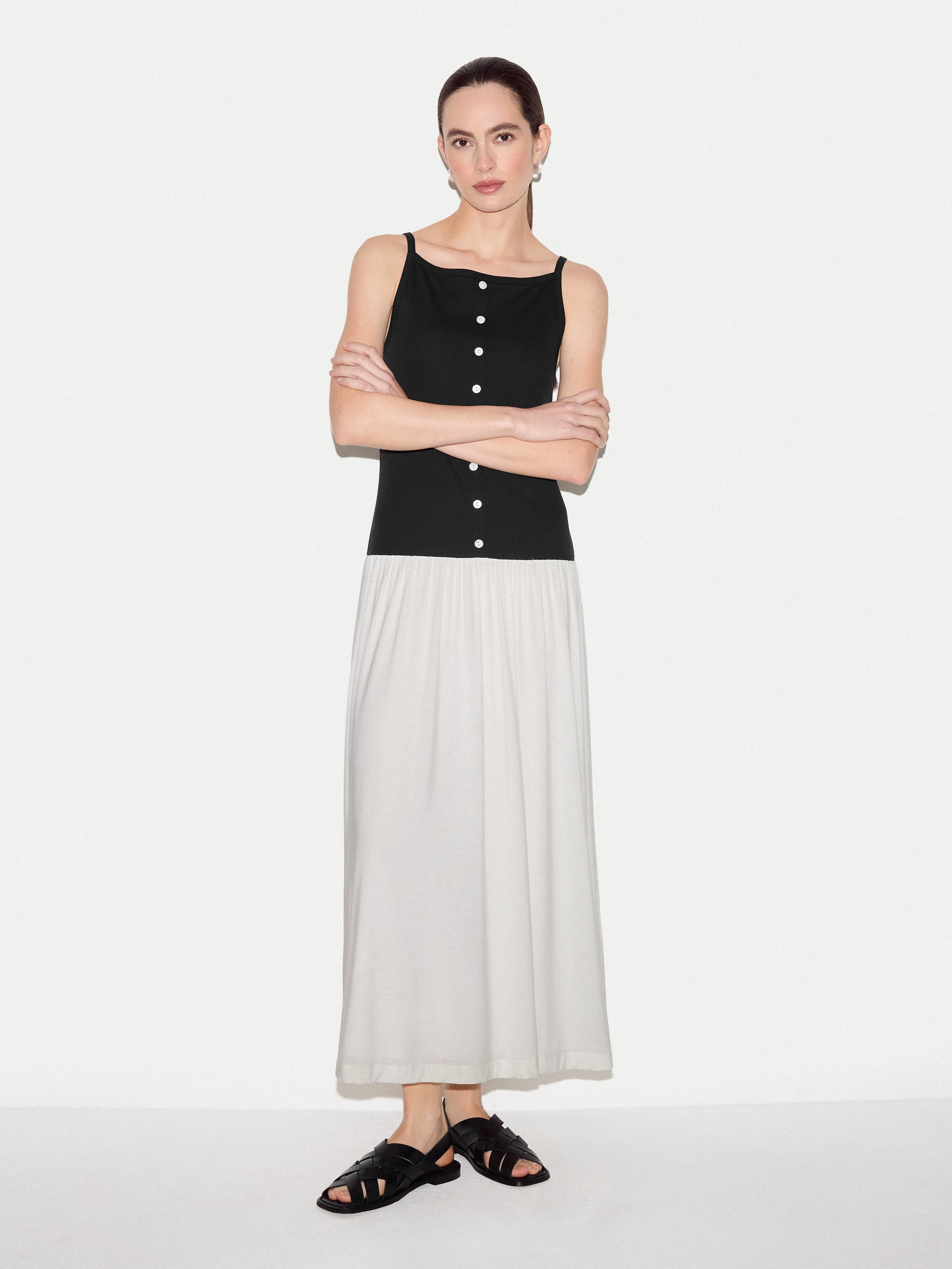 Baby Rib Button Cami Dress | Black - Image 2