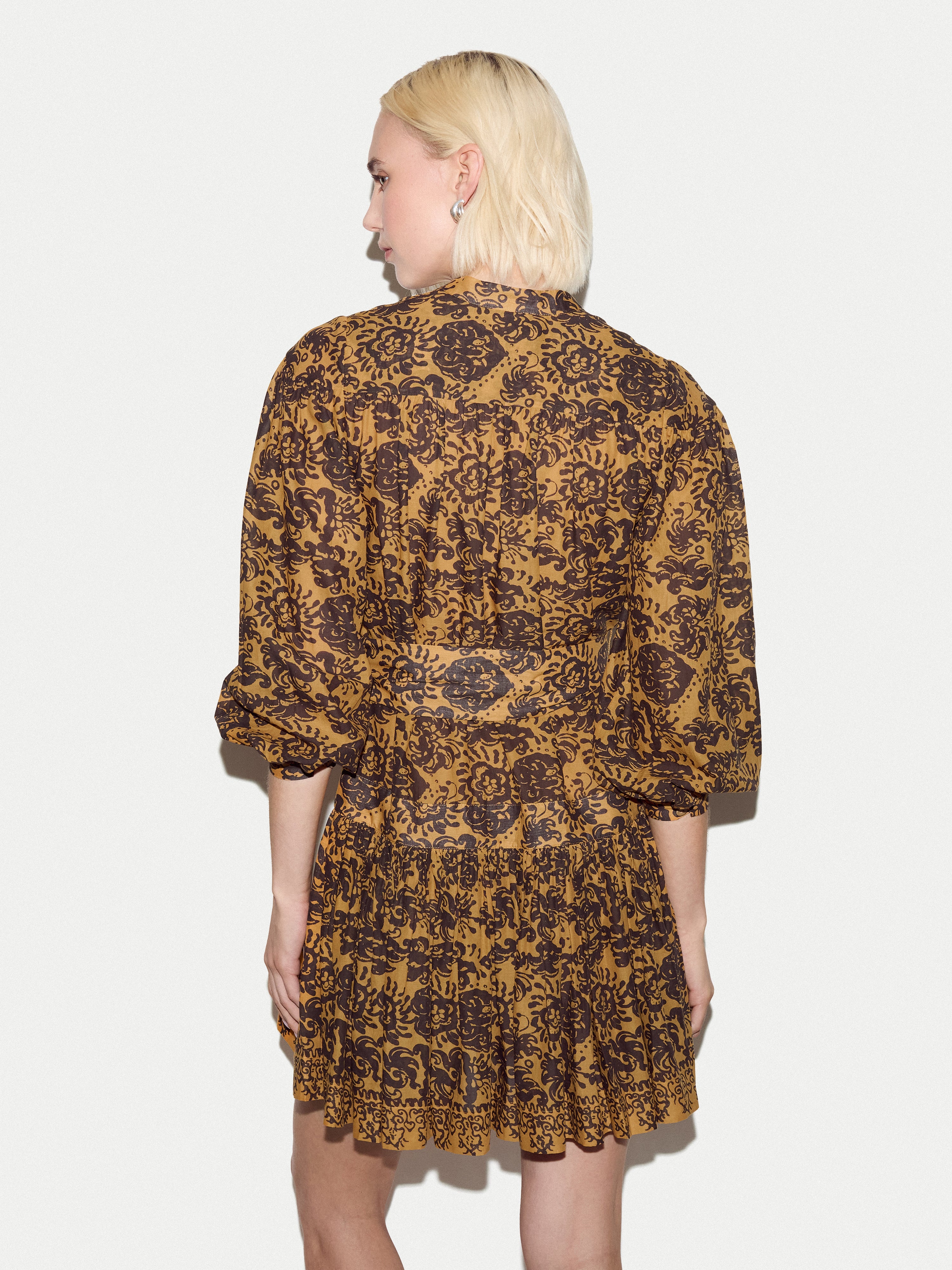 Batik Cotton Button Mini Dress | Yellow - Image 5