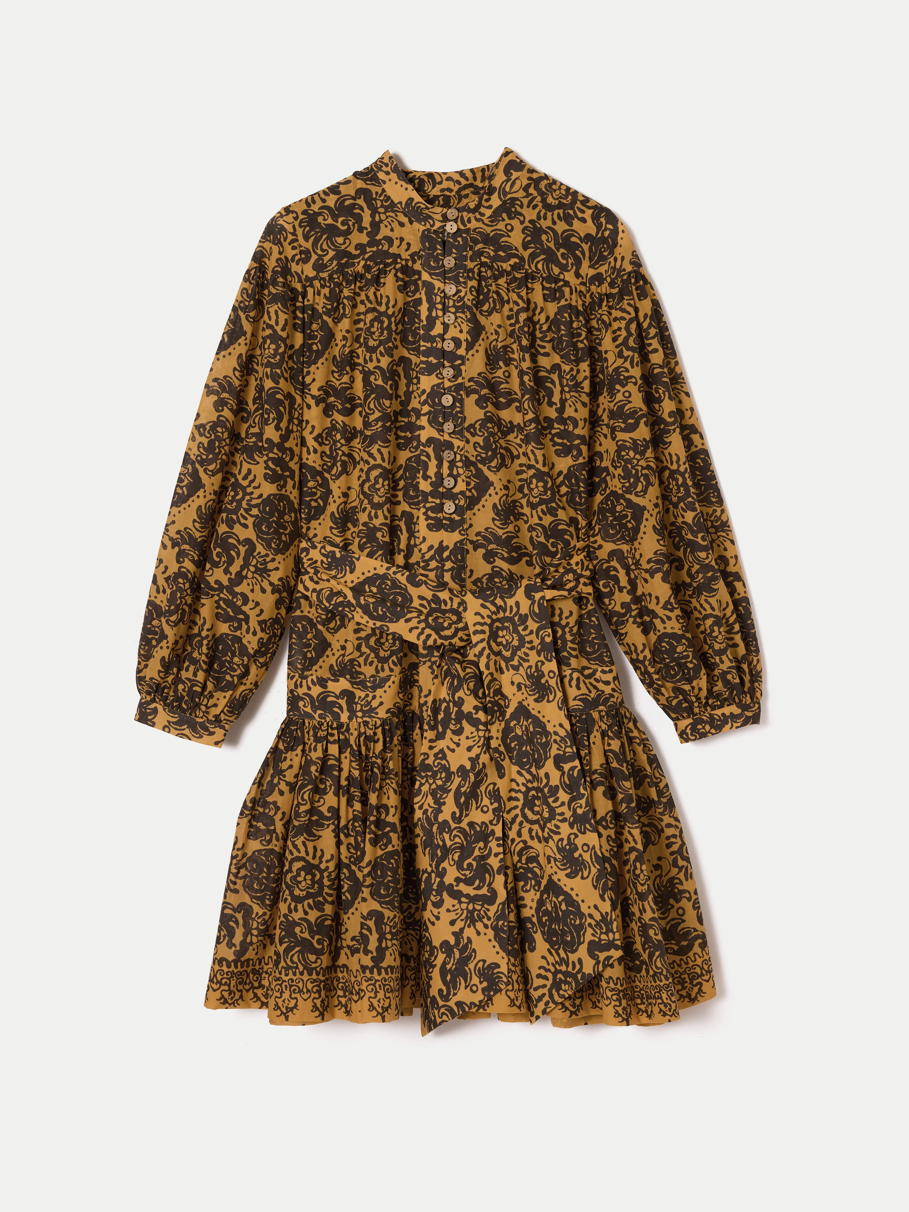 Batik Cotton Button Mini Dress | Yellow - Image 6
