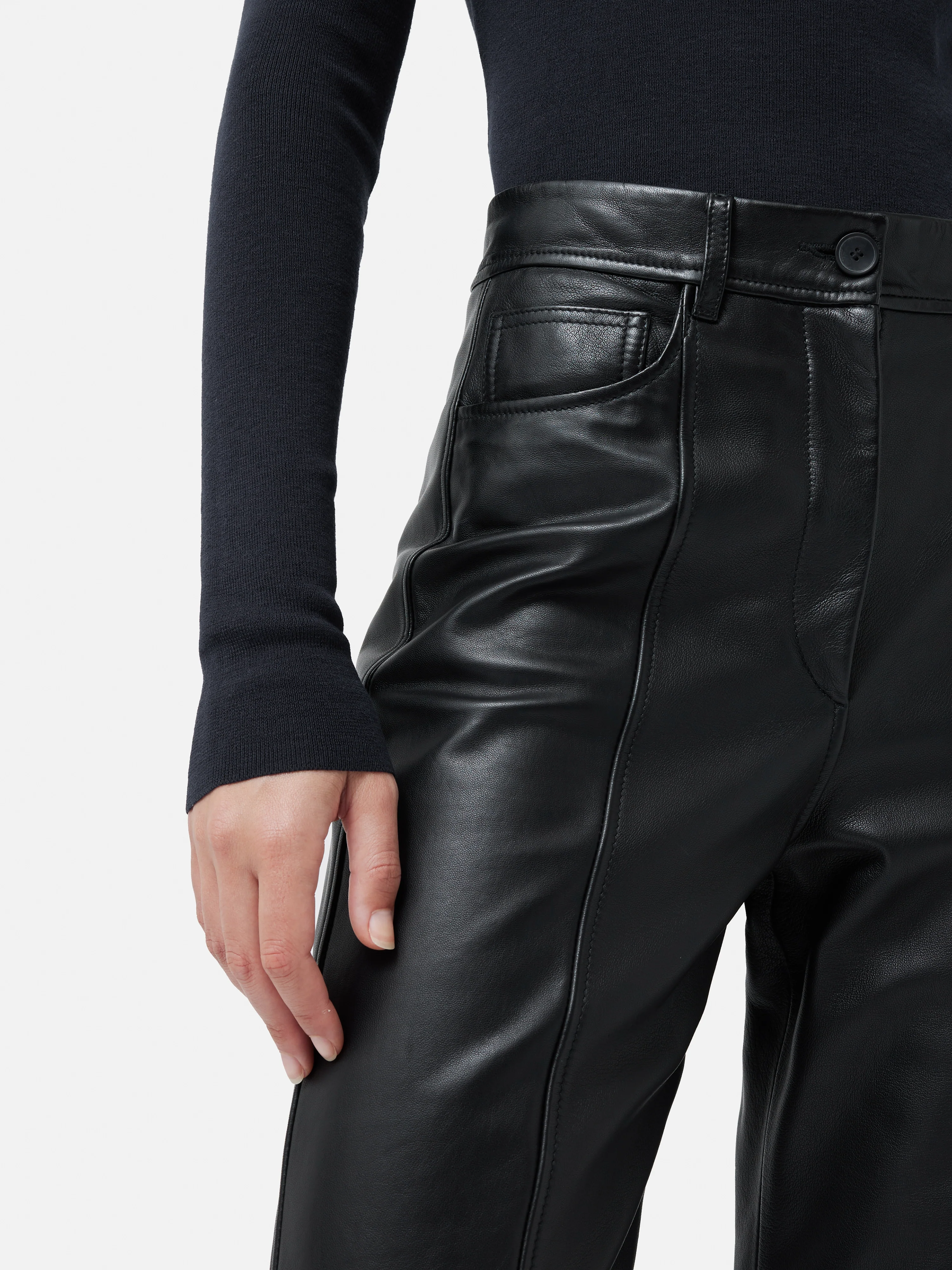 Beck Leather Wide Leg Trouser | Black - Image 2
