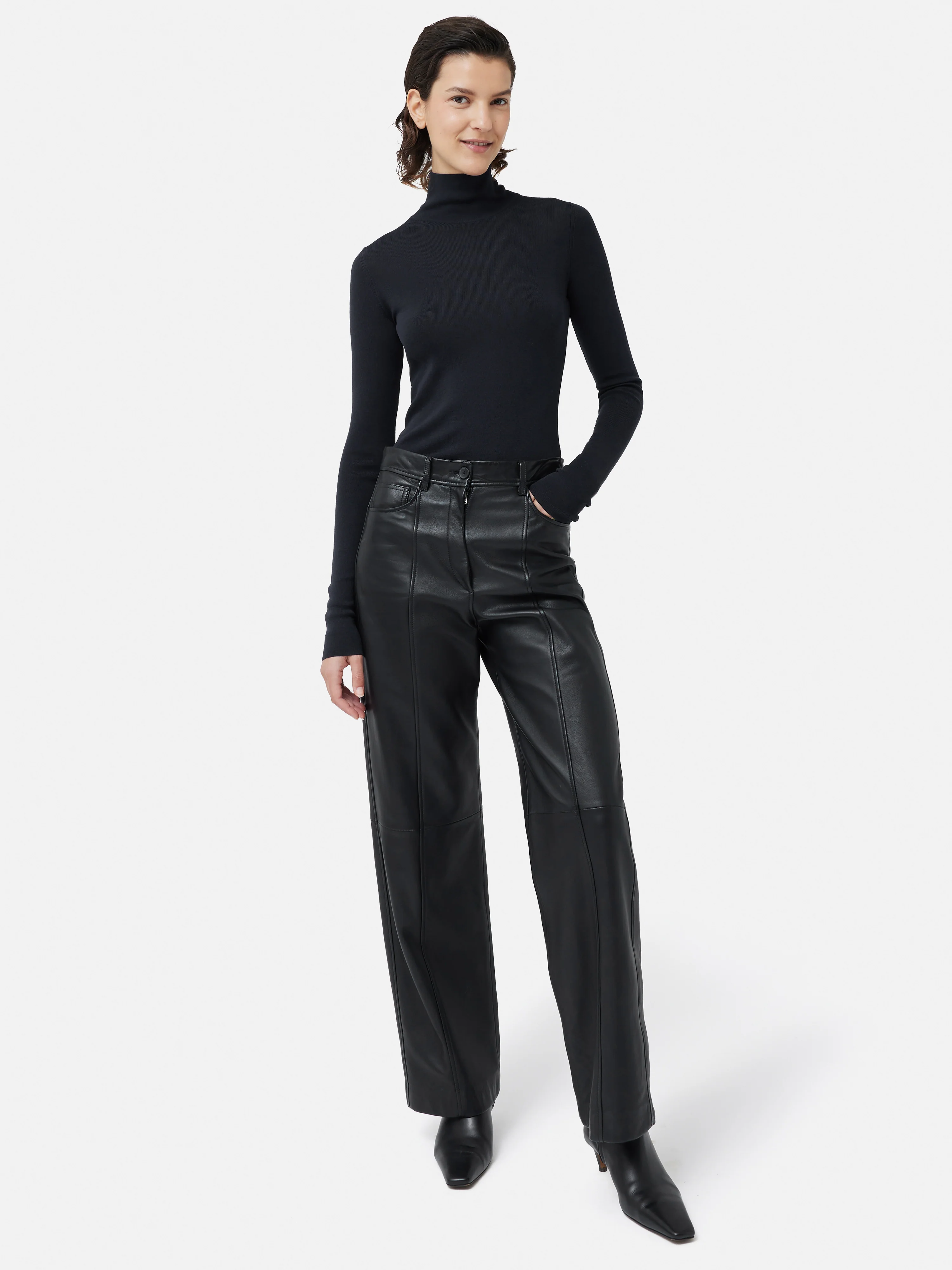 Beck Leather Wide Leg Trouser | Black - Image 3