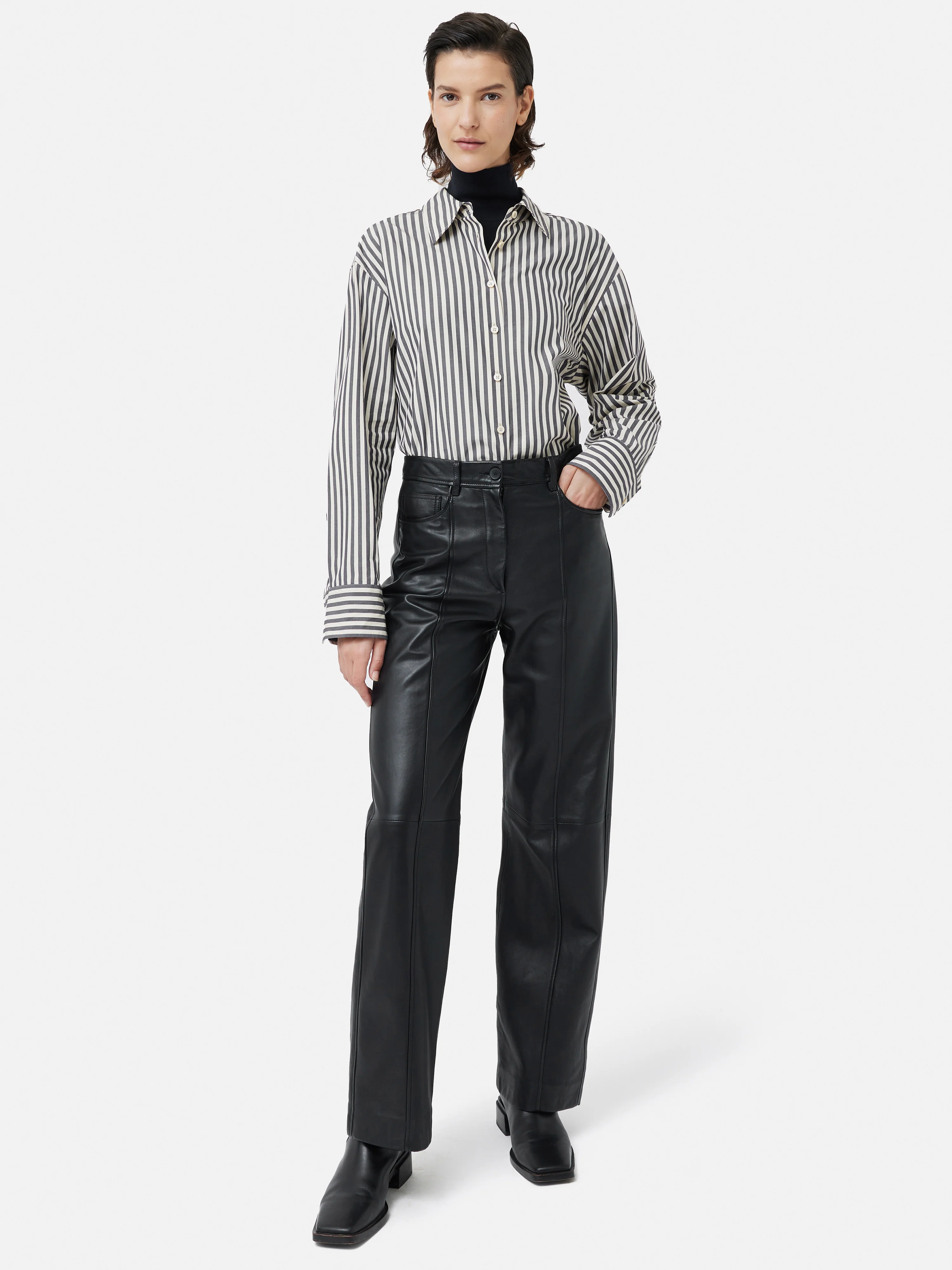 Beck Leather Wide Leg Trouser | Black - Image 4