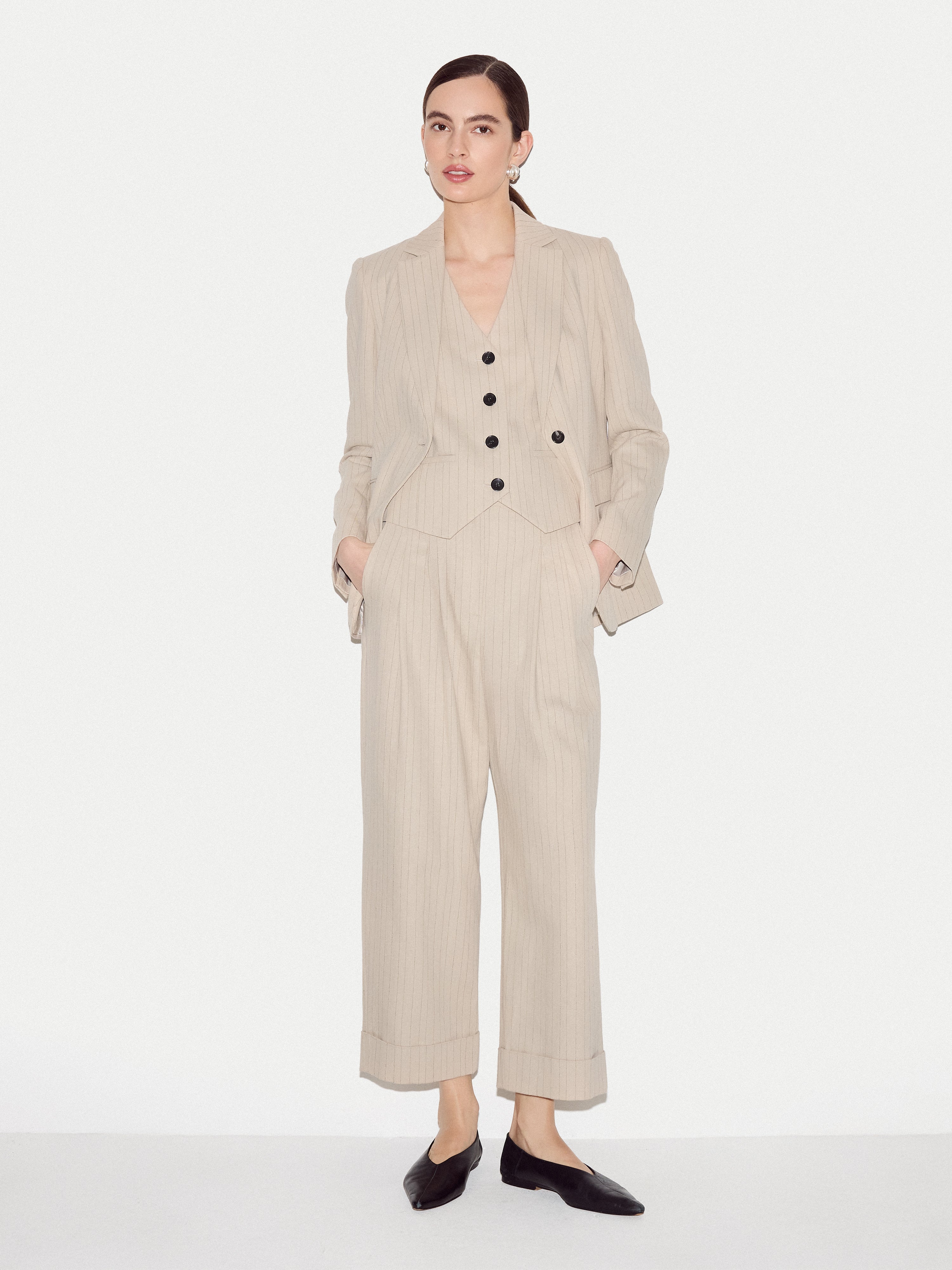 Duke Linen Cotton Stripe Blazer | Beige - Image 3
