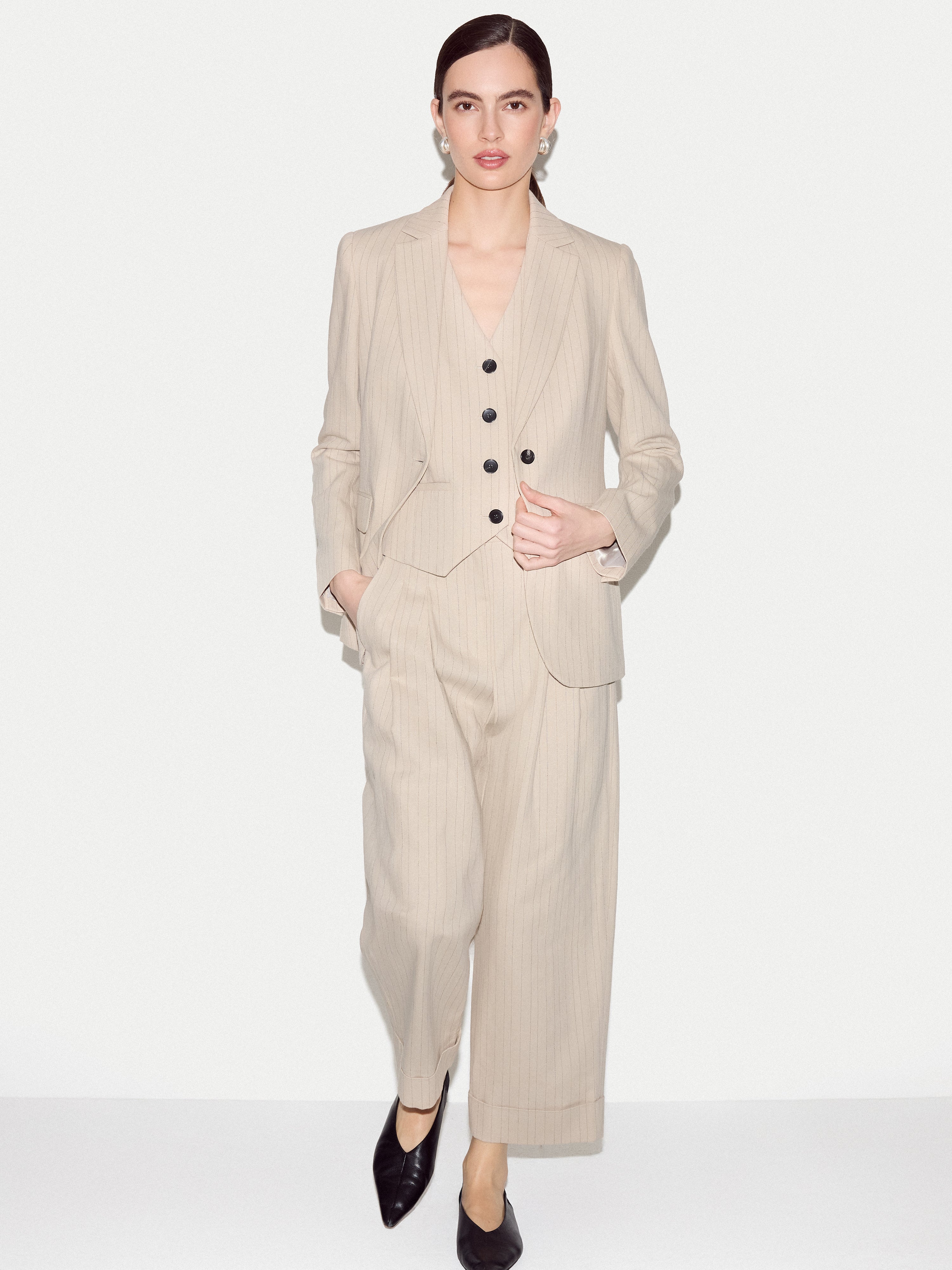 Duke Linen Cotton Stripe Blazer | Beige - Image 5