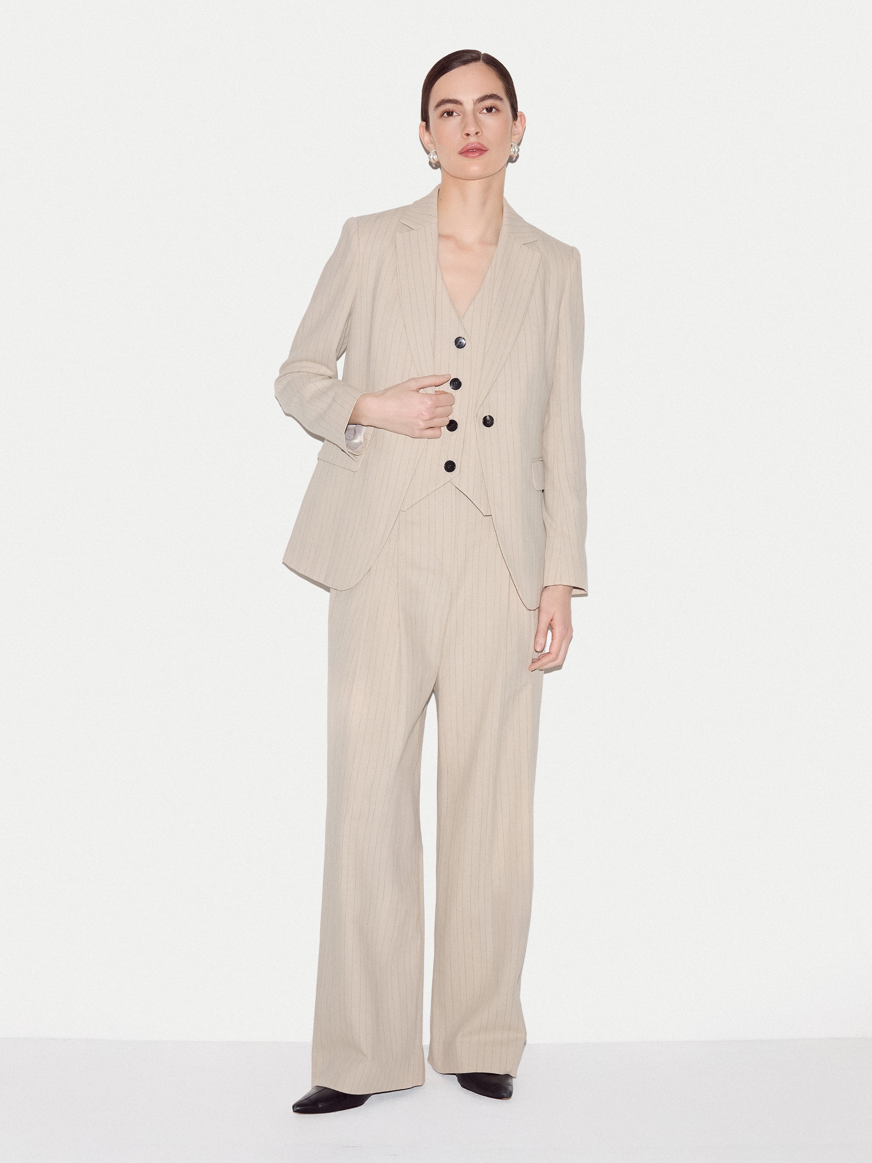 Kemp Linen Cotton Stripe Trouser | Beige - Image 4