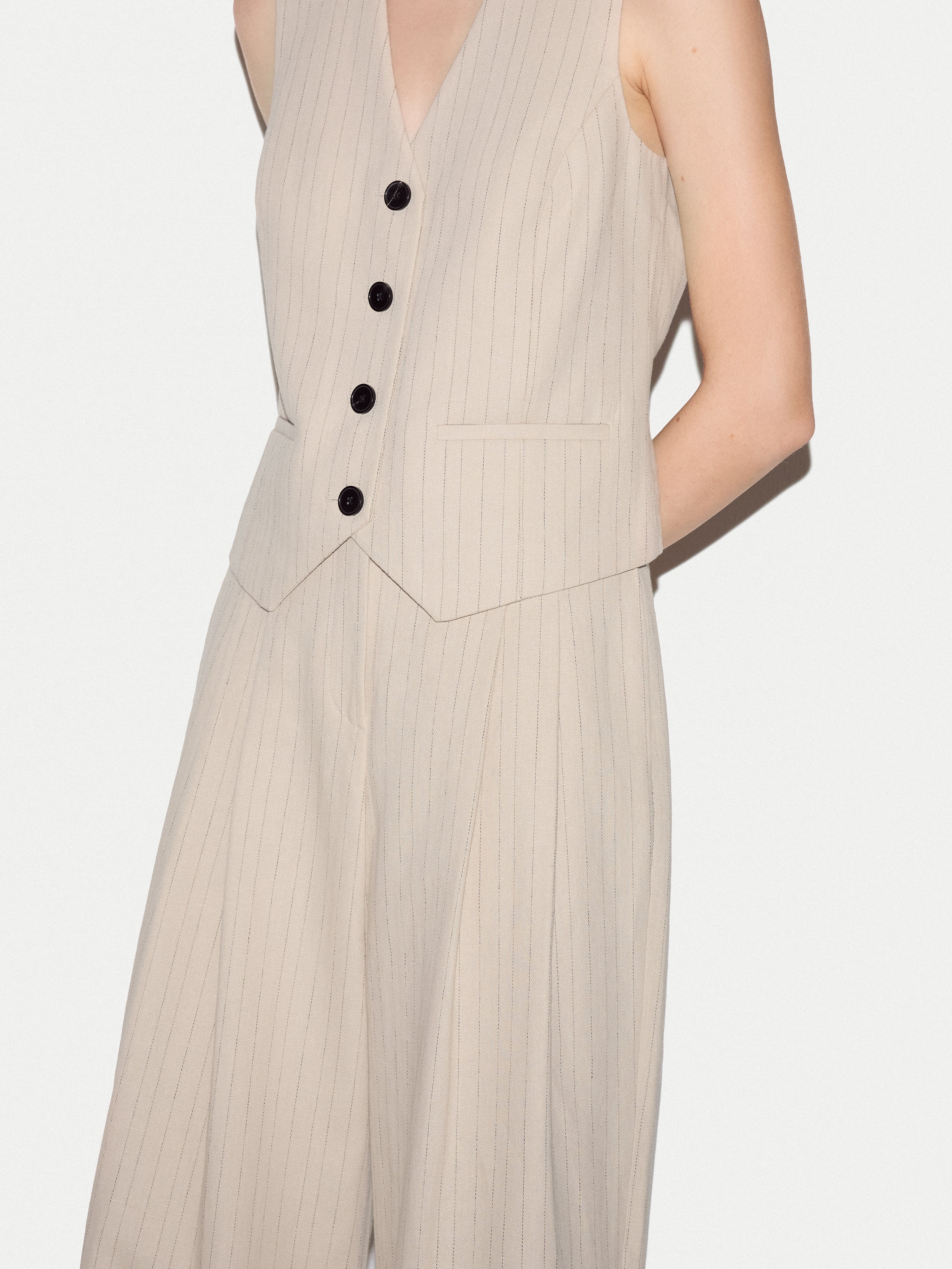 Kemp Linen Cotton Stripe Trouser | Beige - Image 5