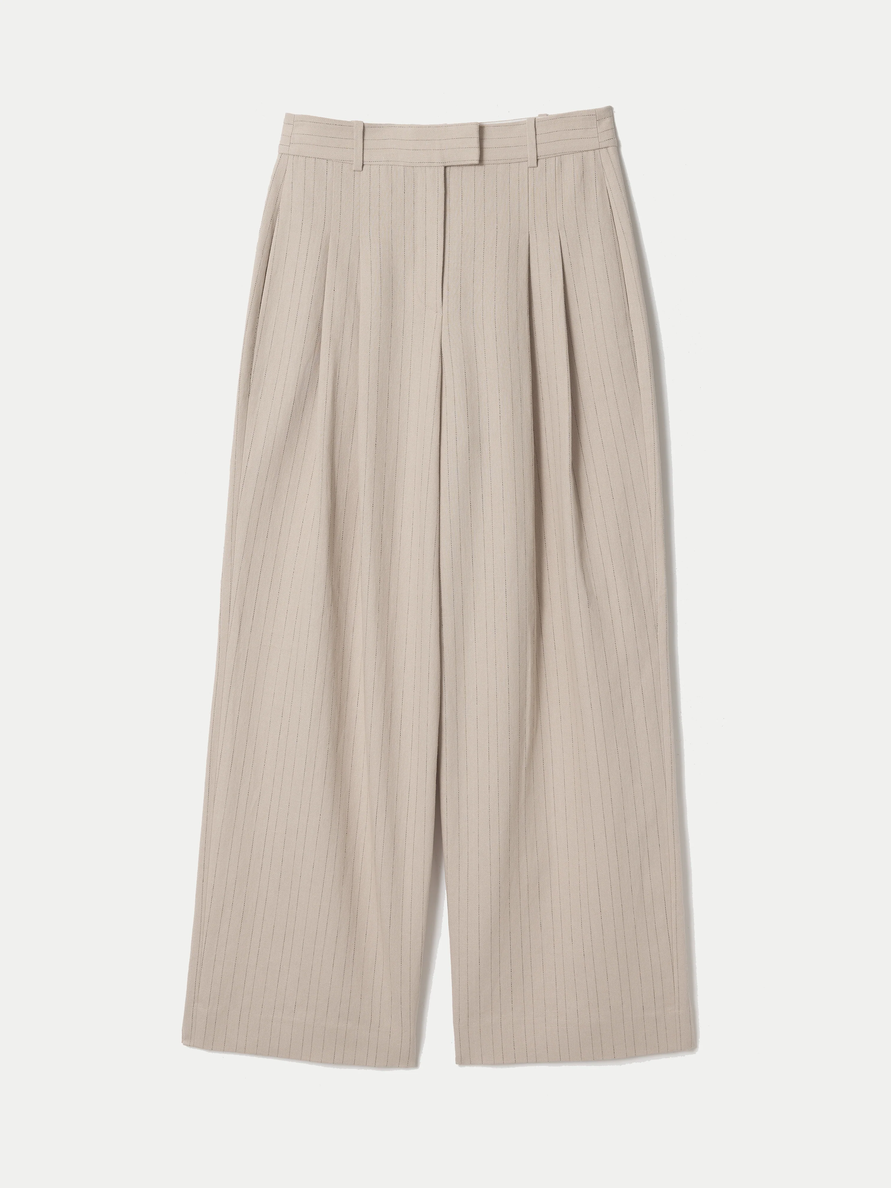Kemp Linen Cotton Stripe Trouser | Beige - Image 7
