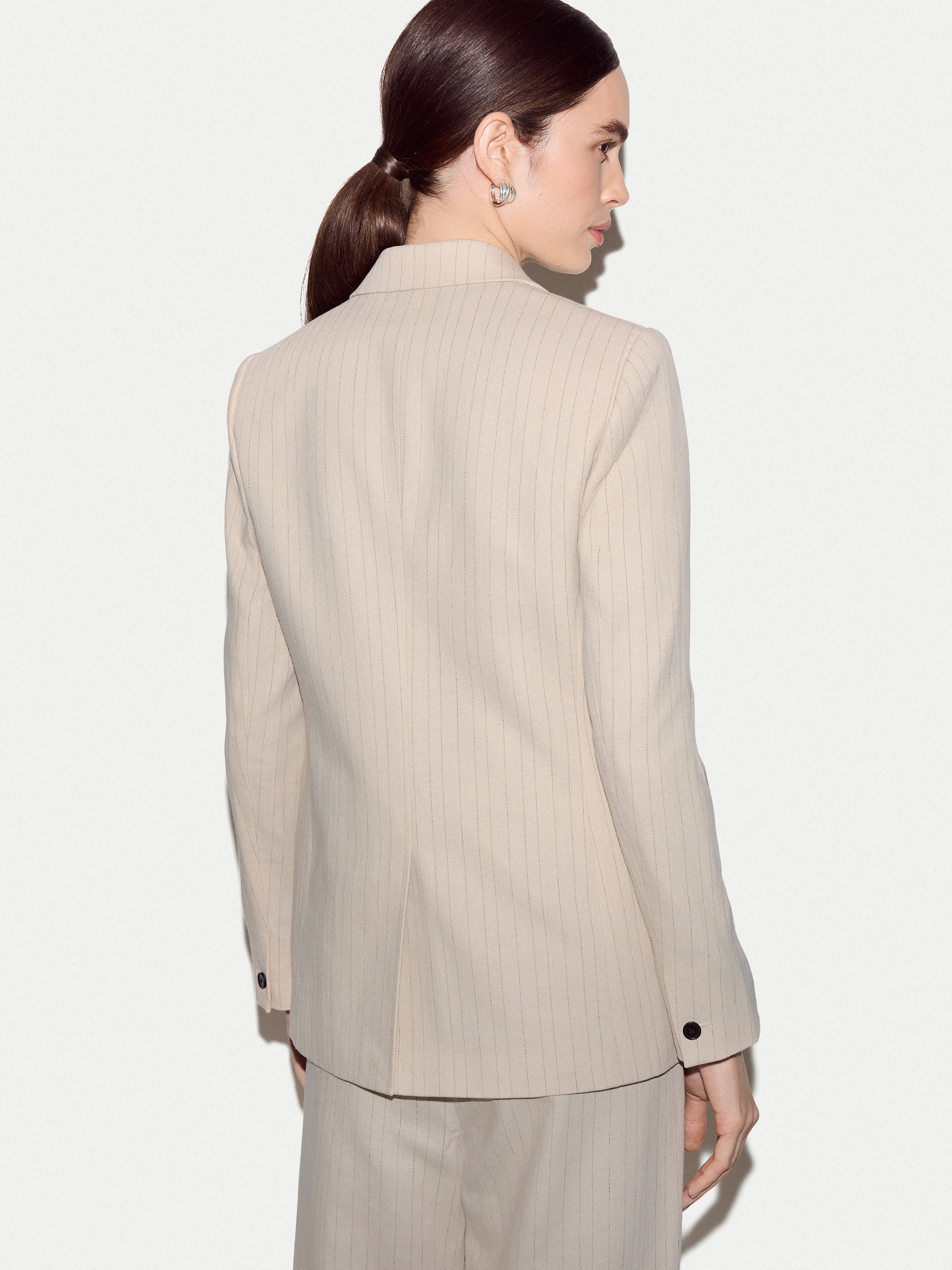 Duke Linen Cotton Stripe Blazer | Beige - Image 6
