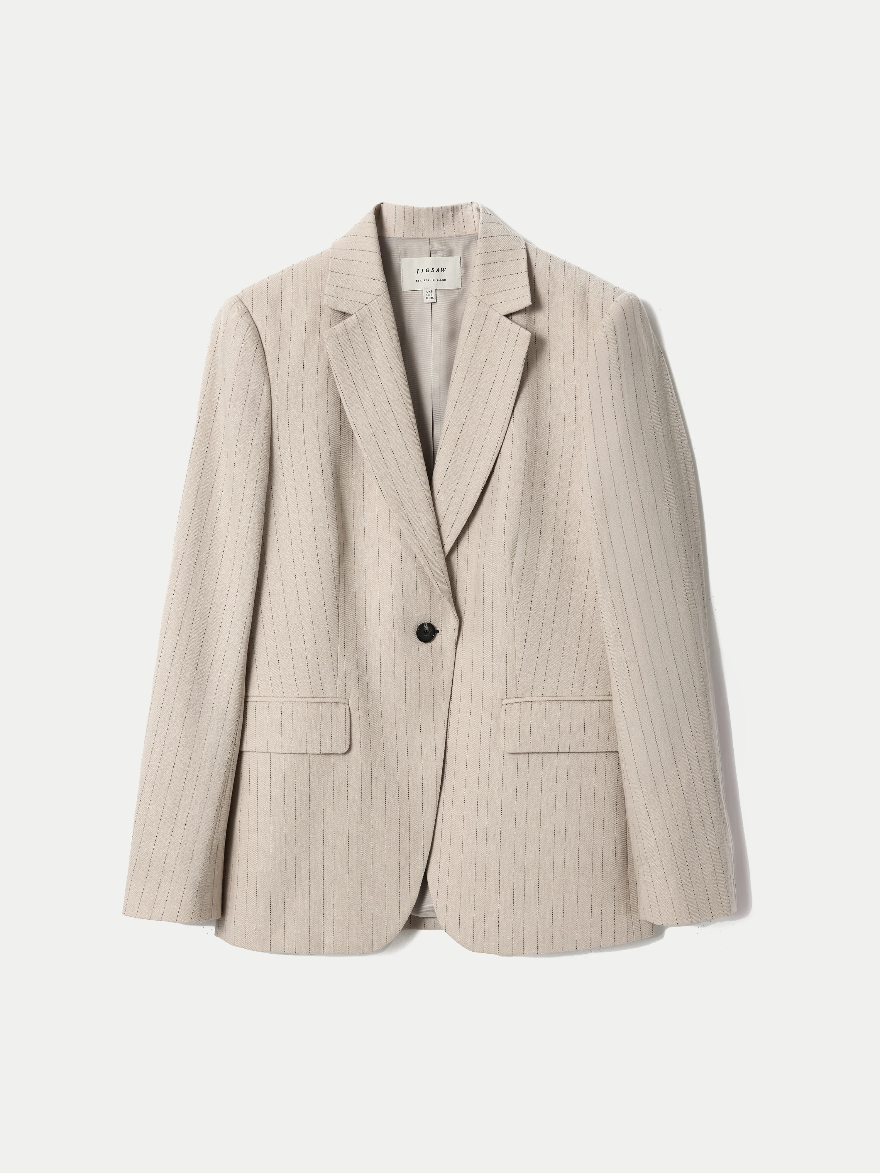 Duke Linen Cotton Stripe Blazer | Beige - Image 7