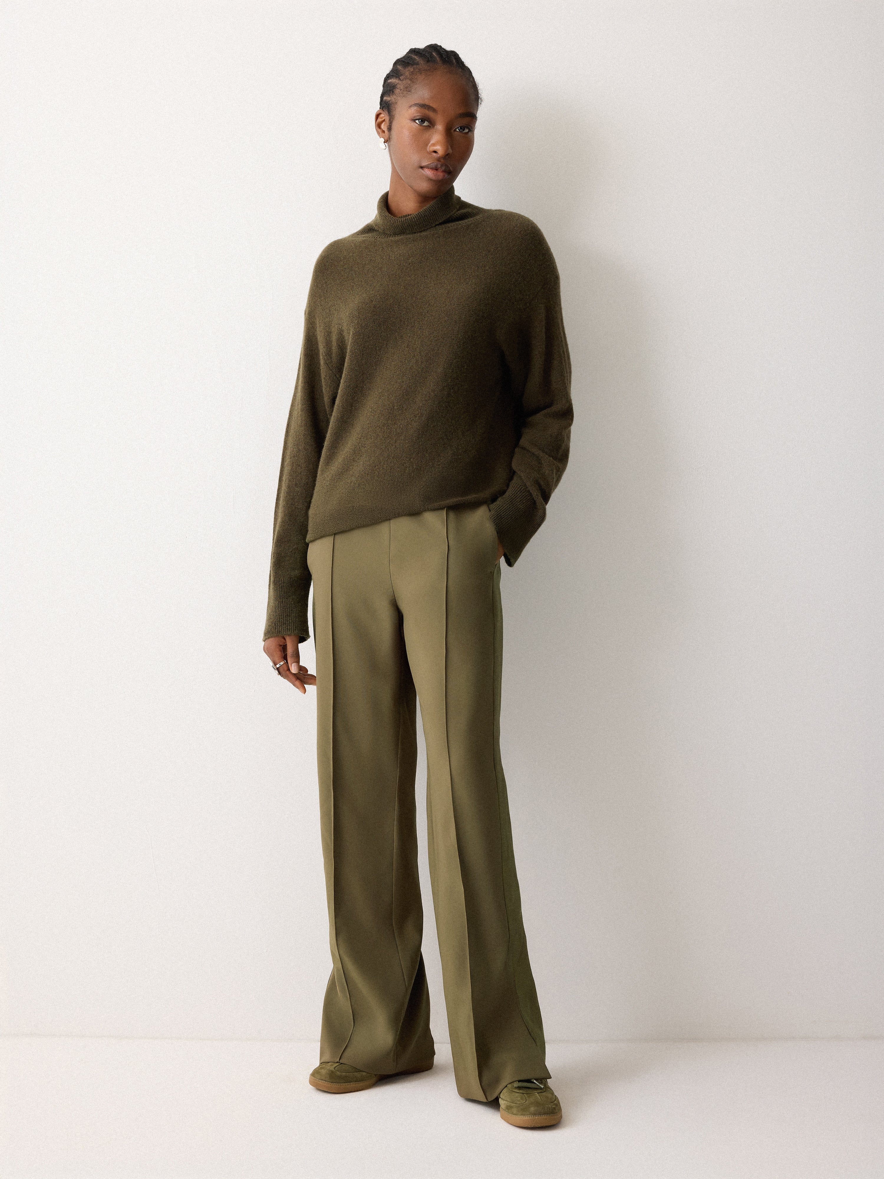 Crepe Split Hem Jogger | Khaki - Image 2