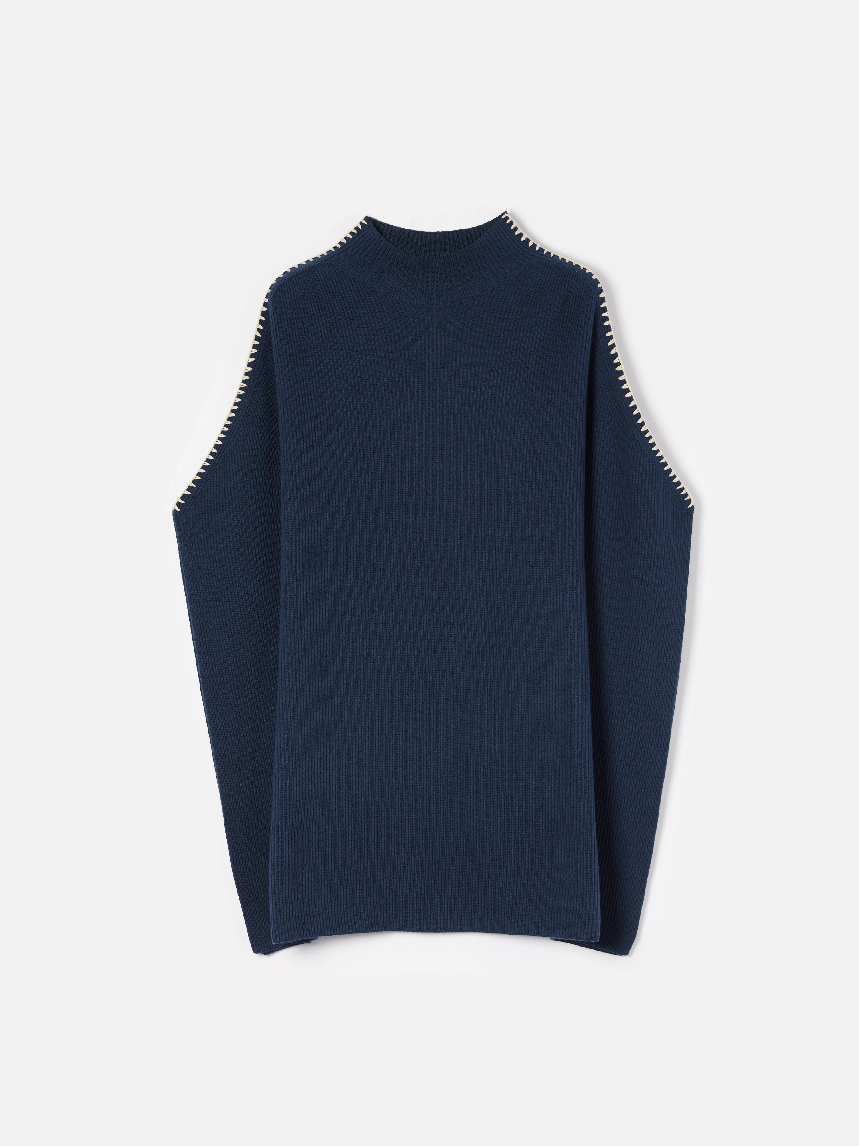 Blanket Stitch Poncho | Navy - Image 8
