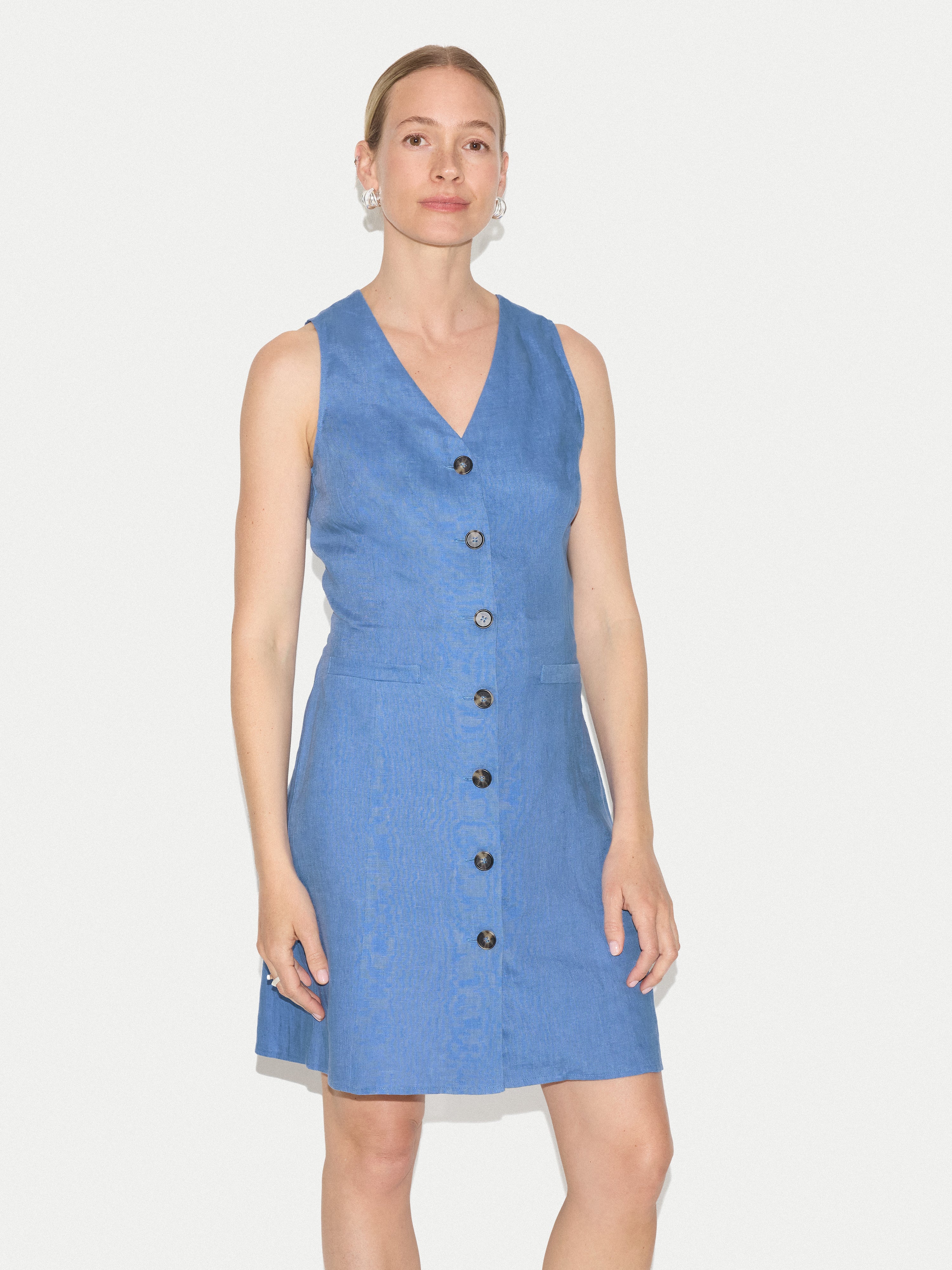 Linen Waistcoat Mini Dress | Blue - Image 3