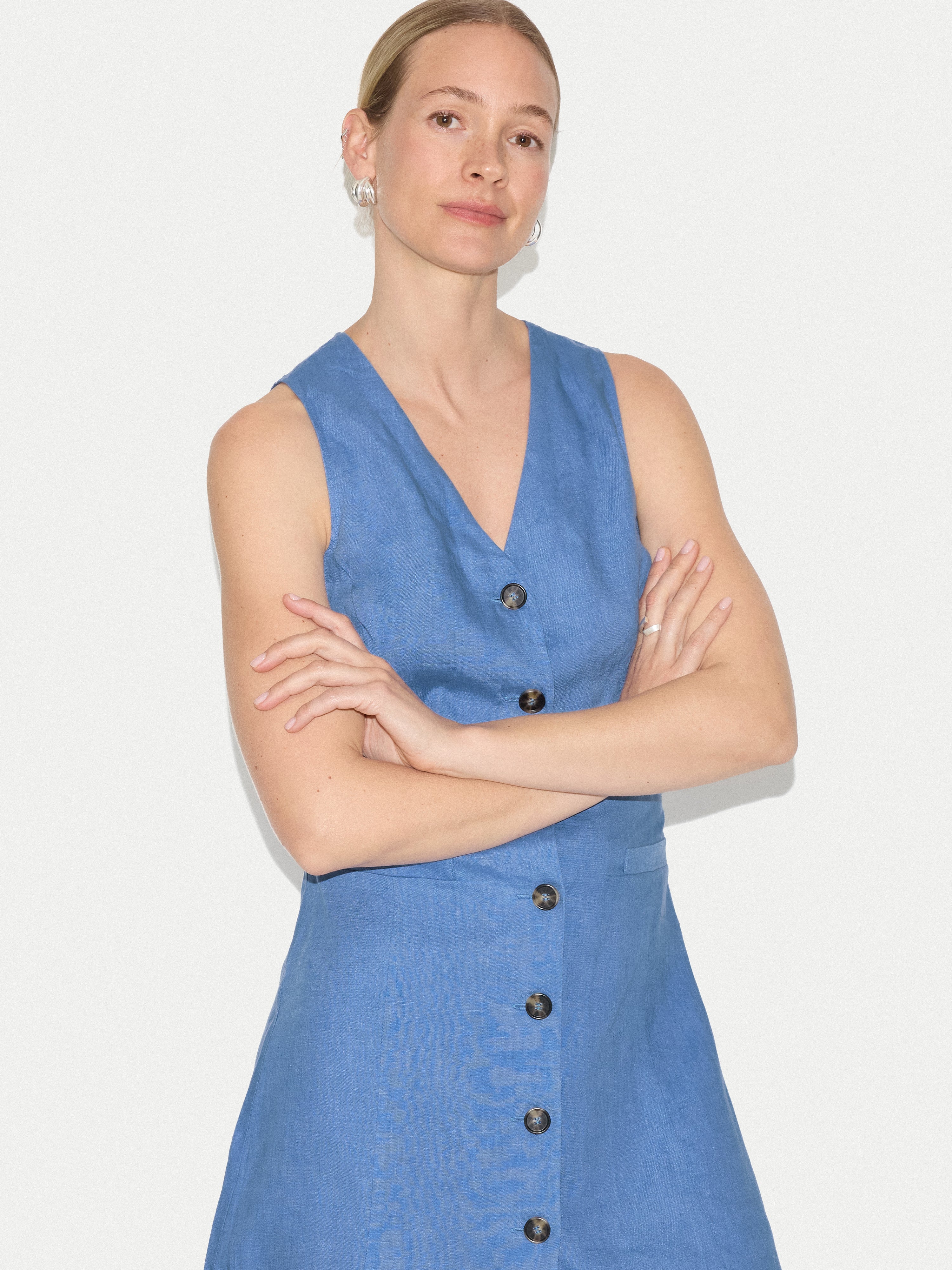 Linen Waistcoat Mini Dress | Blue - Image 5
