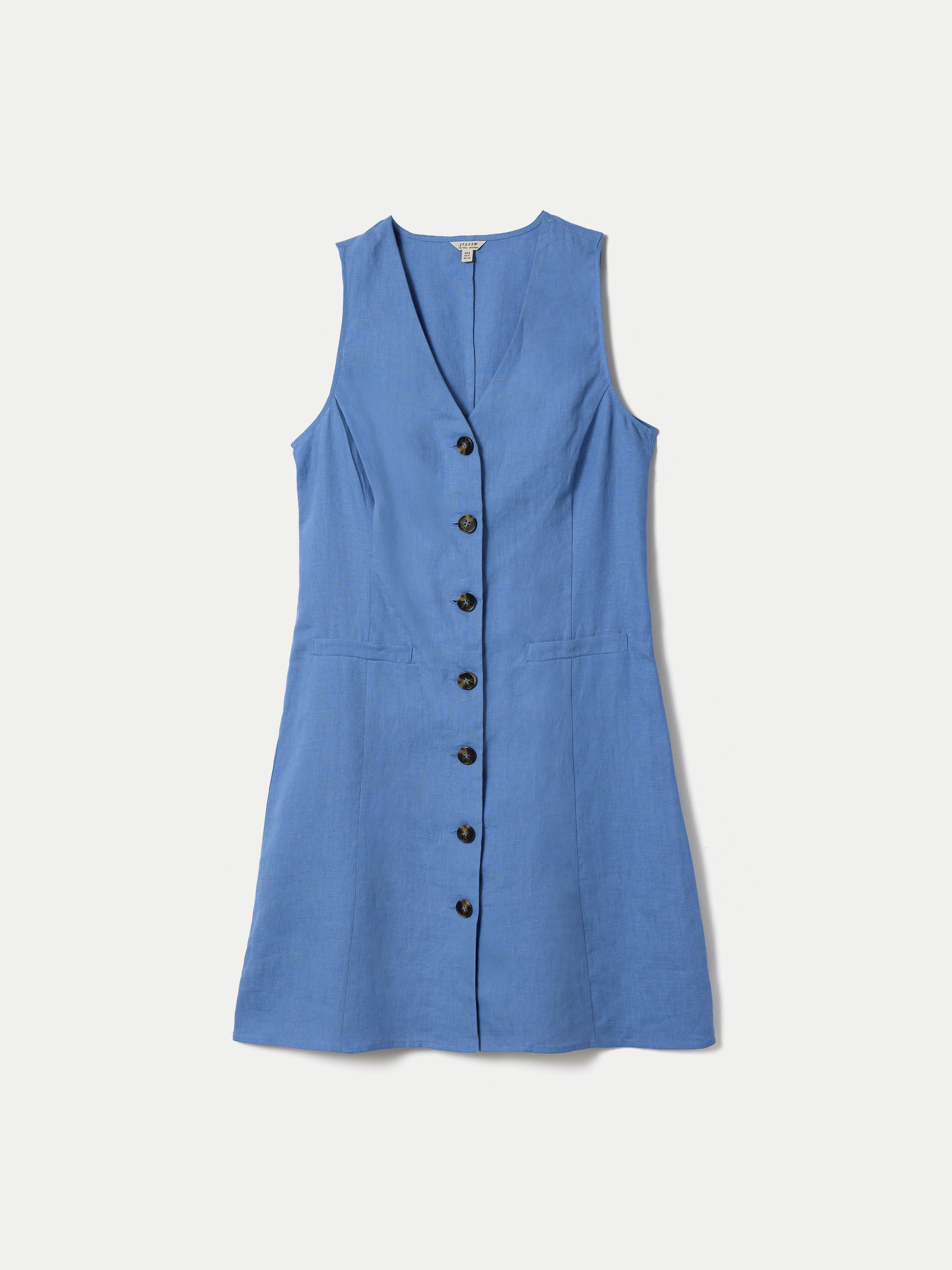 Linen Waistcoat Mini Dress | Blue - Image 7