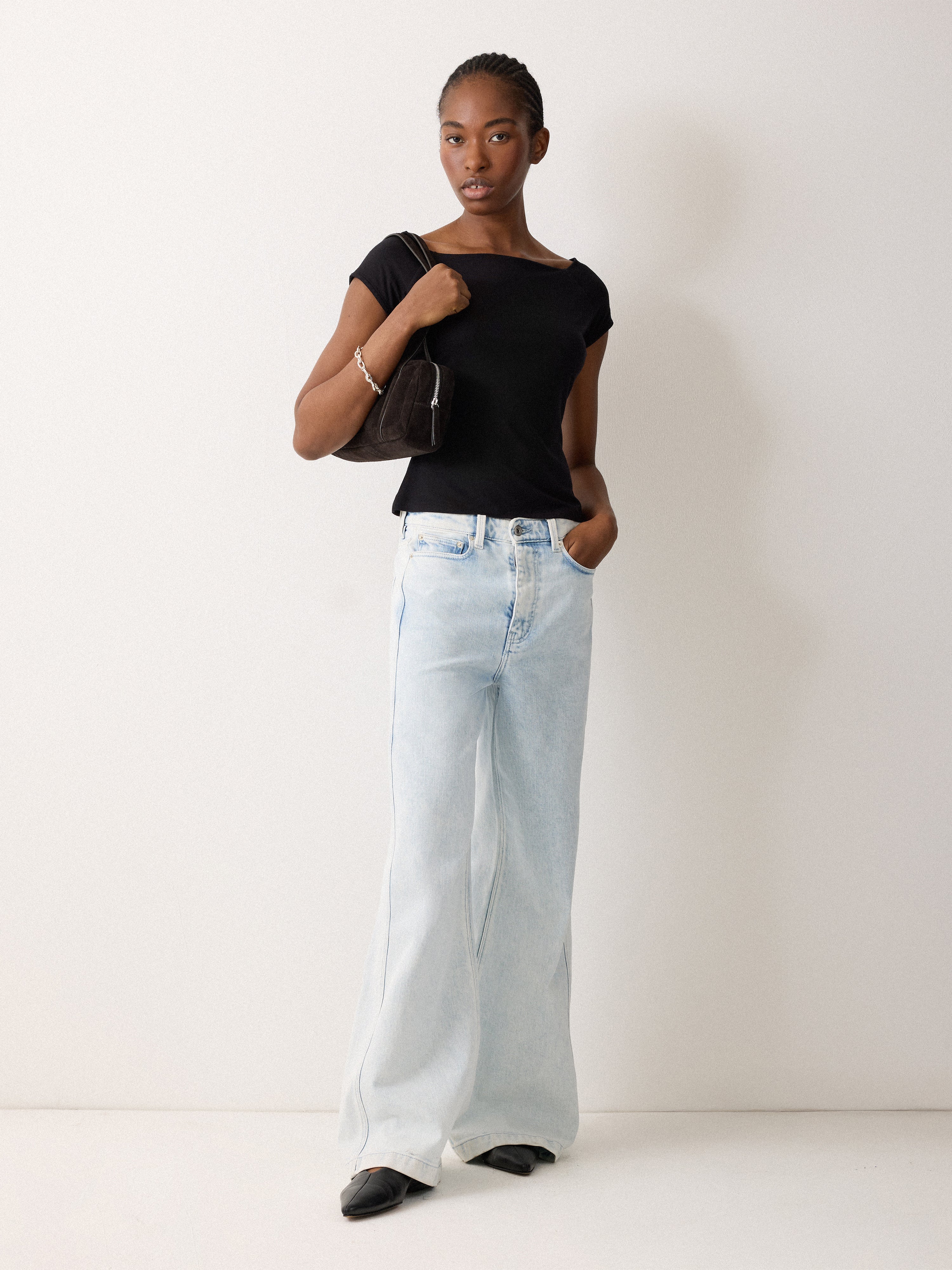 Boatneck Cap Sleeve Jersey Top | Black - Image 3
