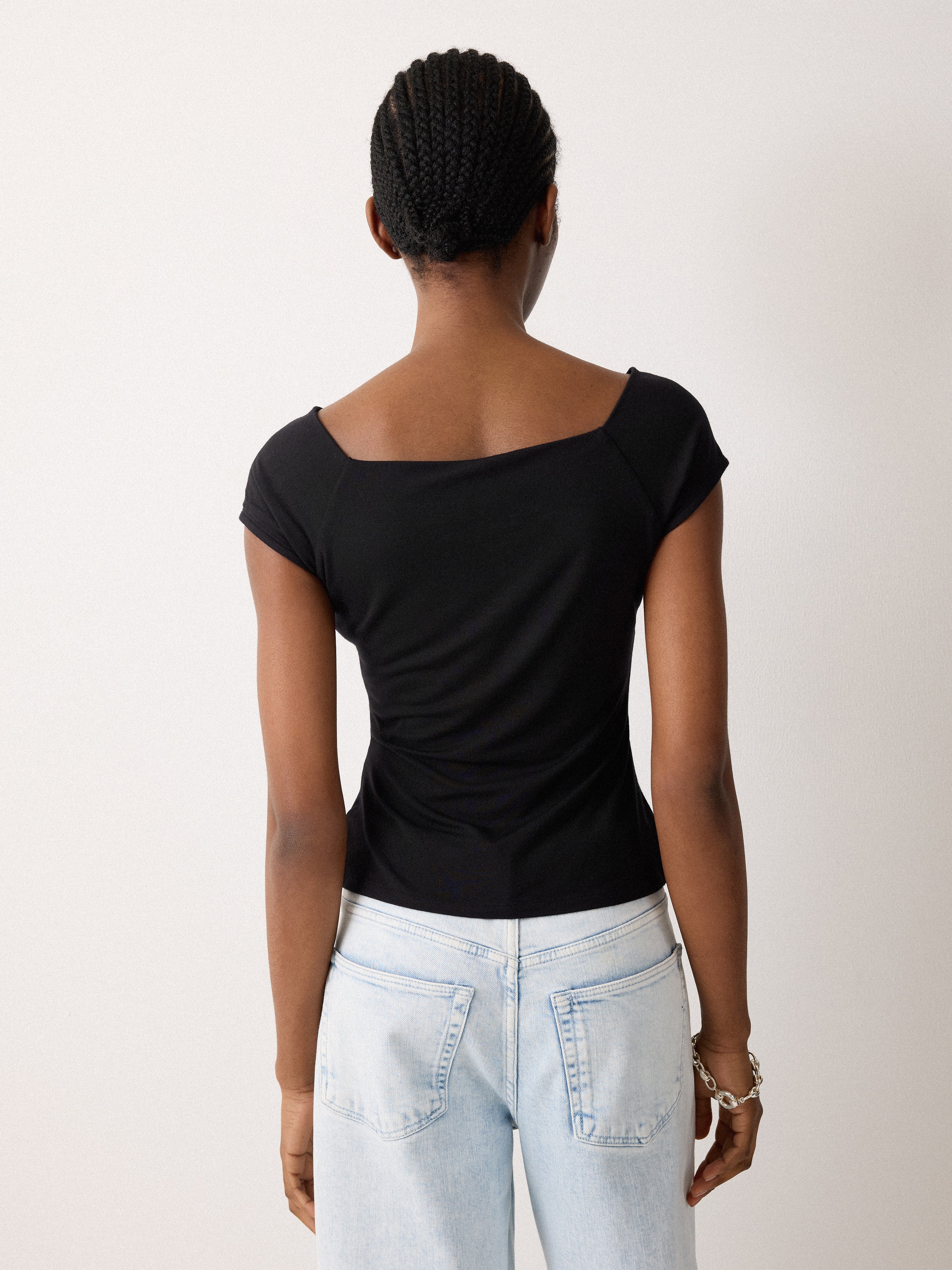 Boatneck Cap Sleeve Jersey Top | Black - Image 4