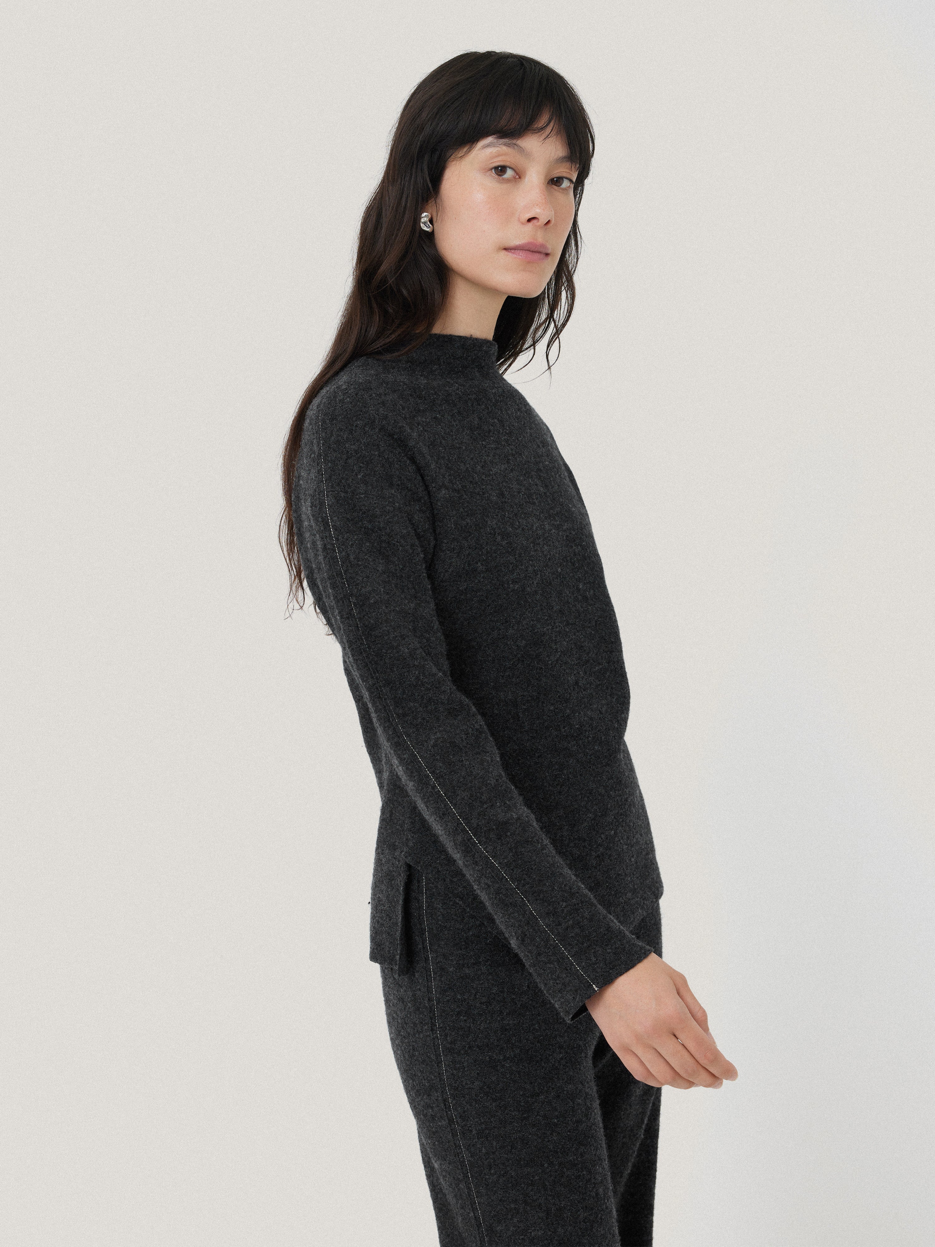 Boiled Wool Blend Batwing Top | Dark Grey - Image 2