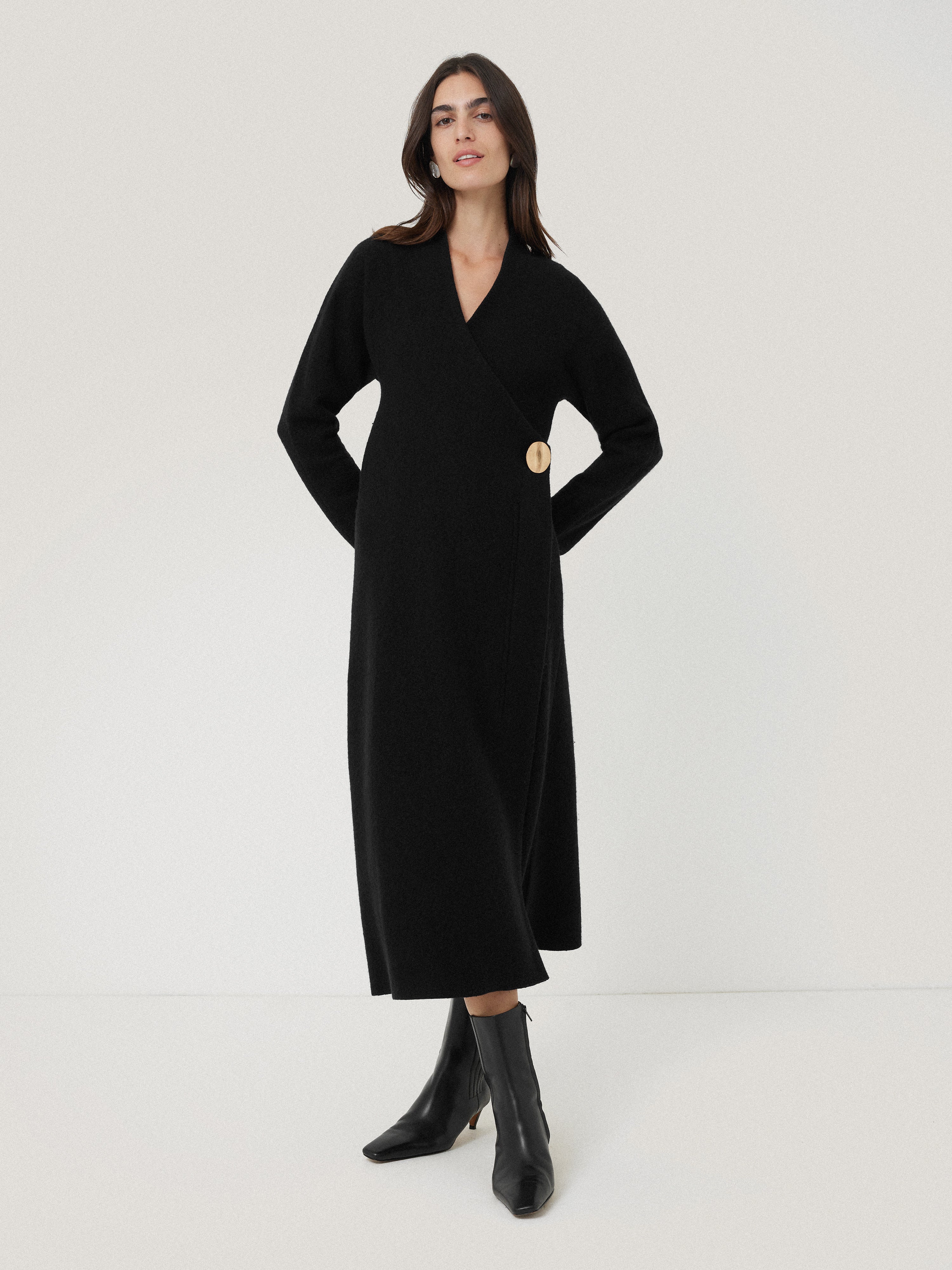 Boiled Wool Blend Disc Dress | Black - Image 2