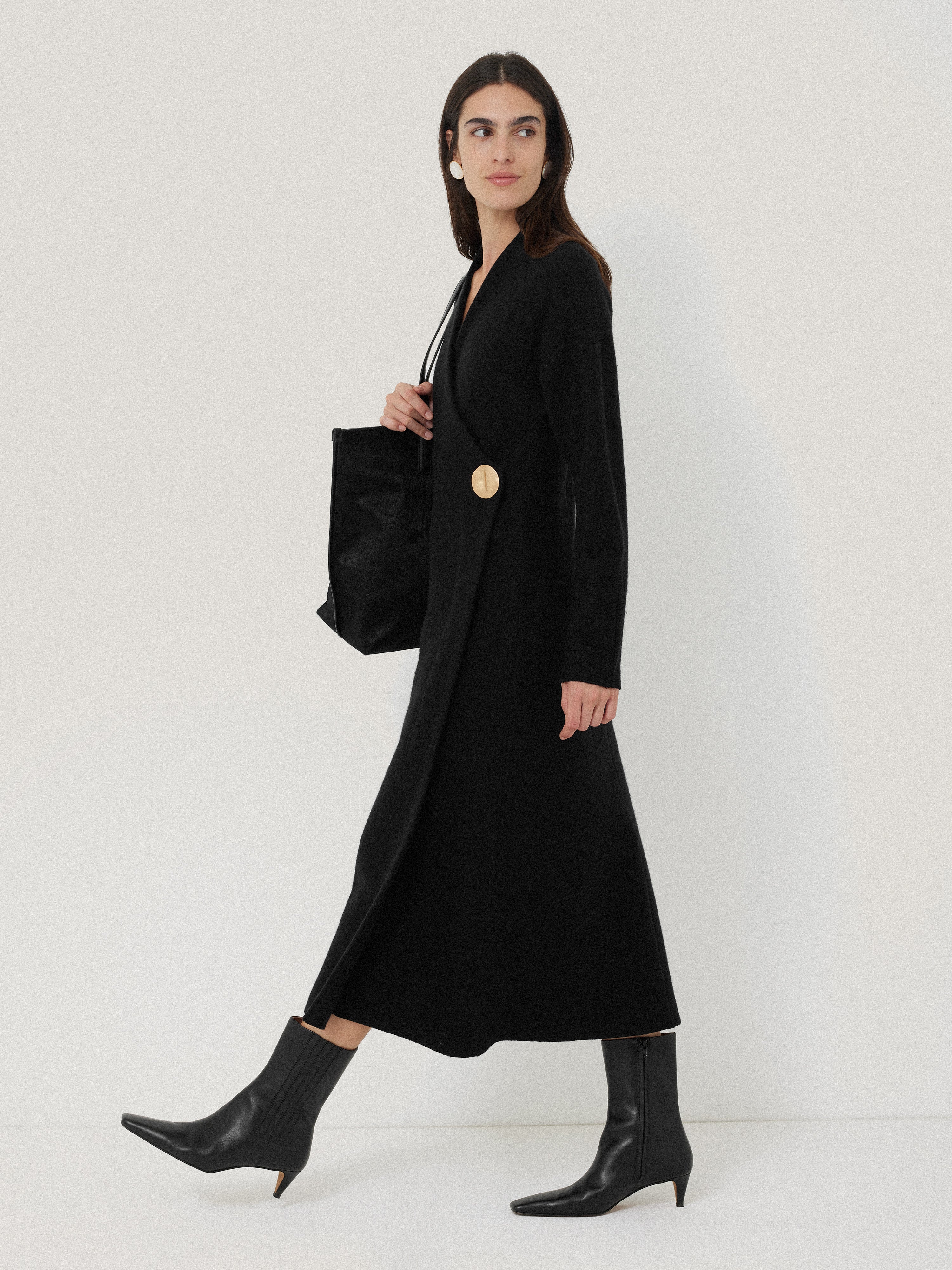 Boiled Wool Blend Disc Dress | Black - Image 6