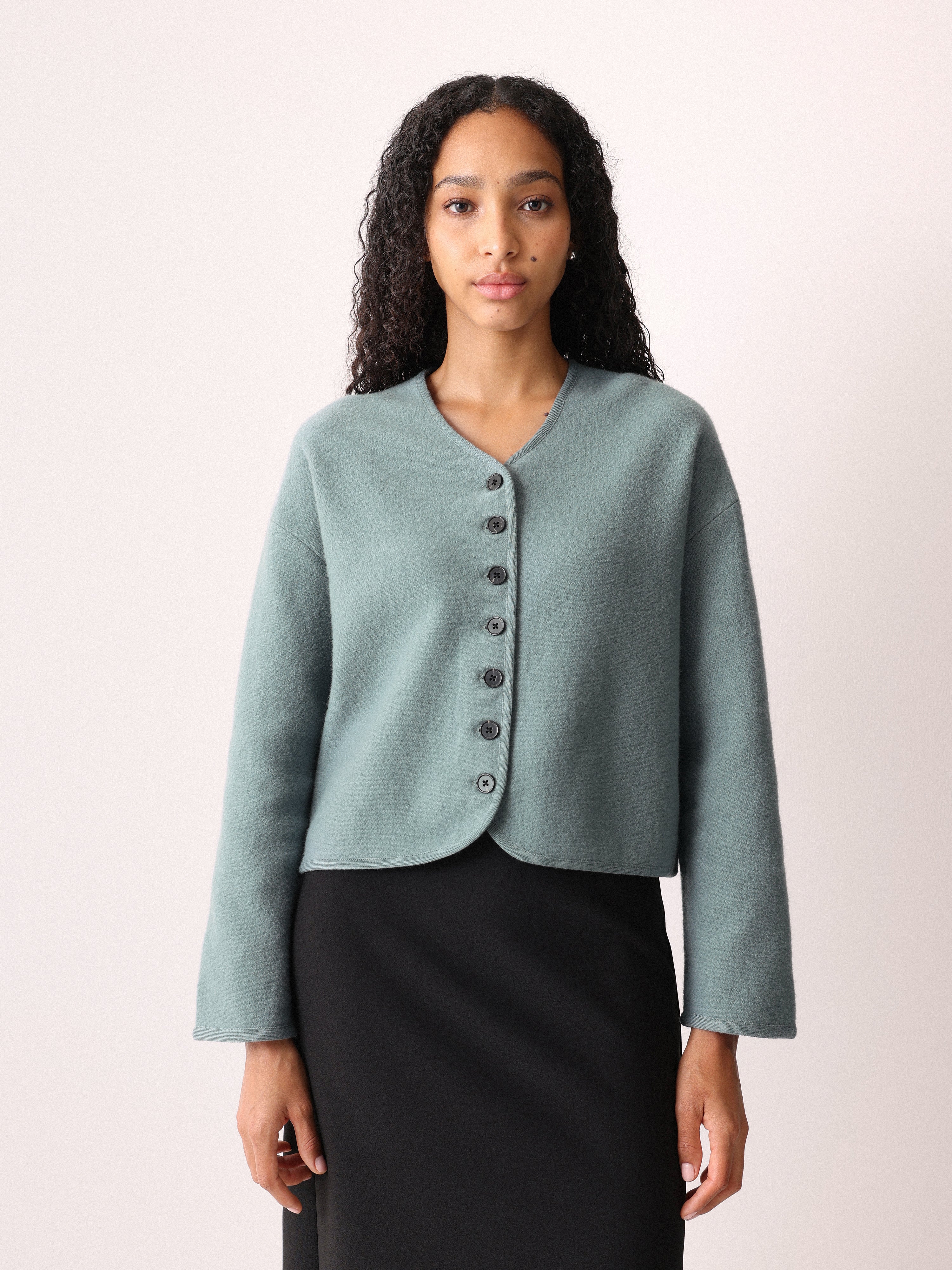 Boiled Wool Blend Jacket | Blue - Image 2
