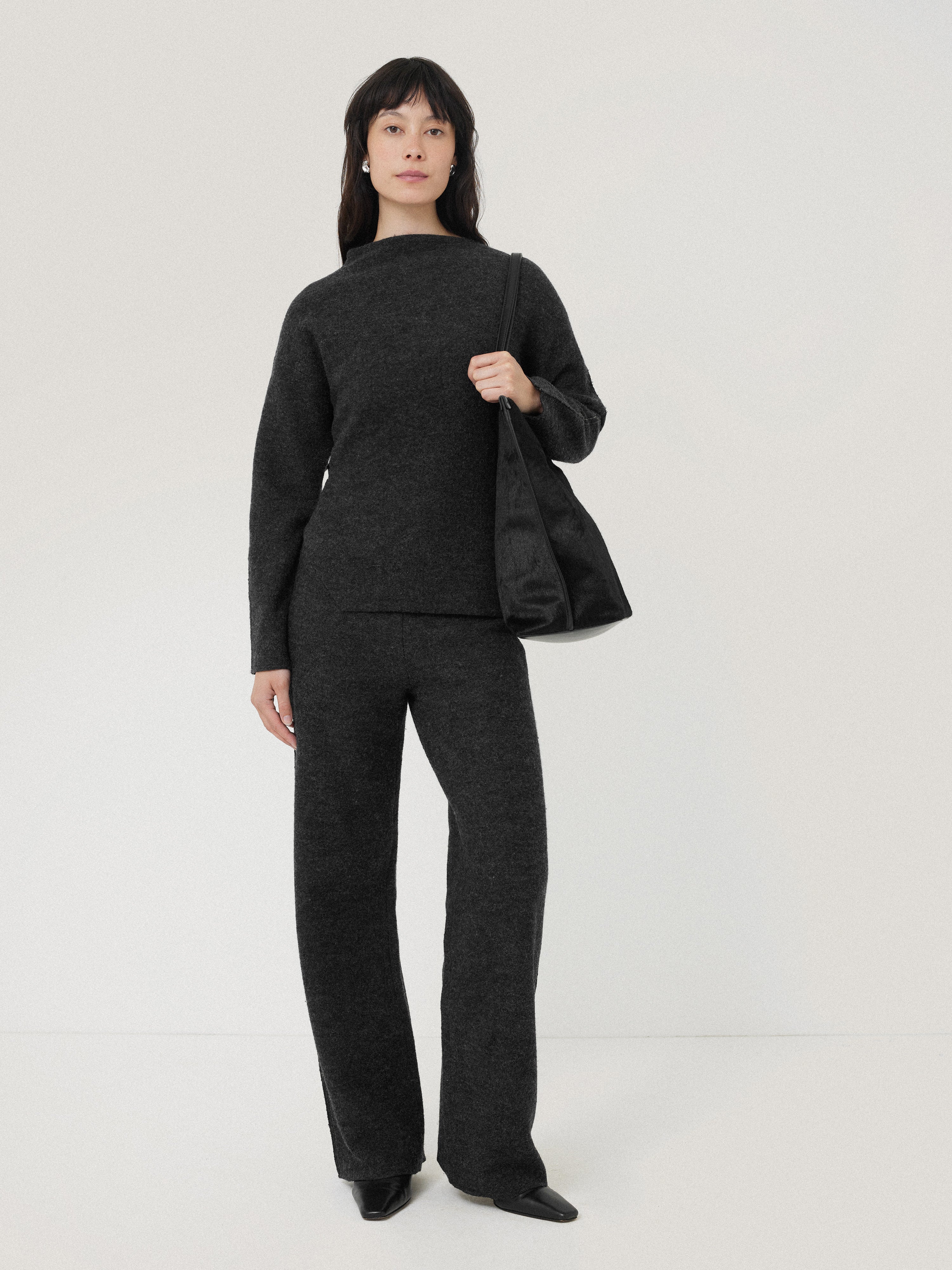 Boiled Wool Blend Trouser | Dark Grey - Image 5