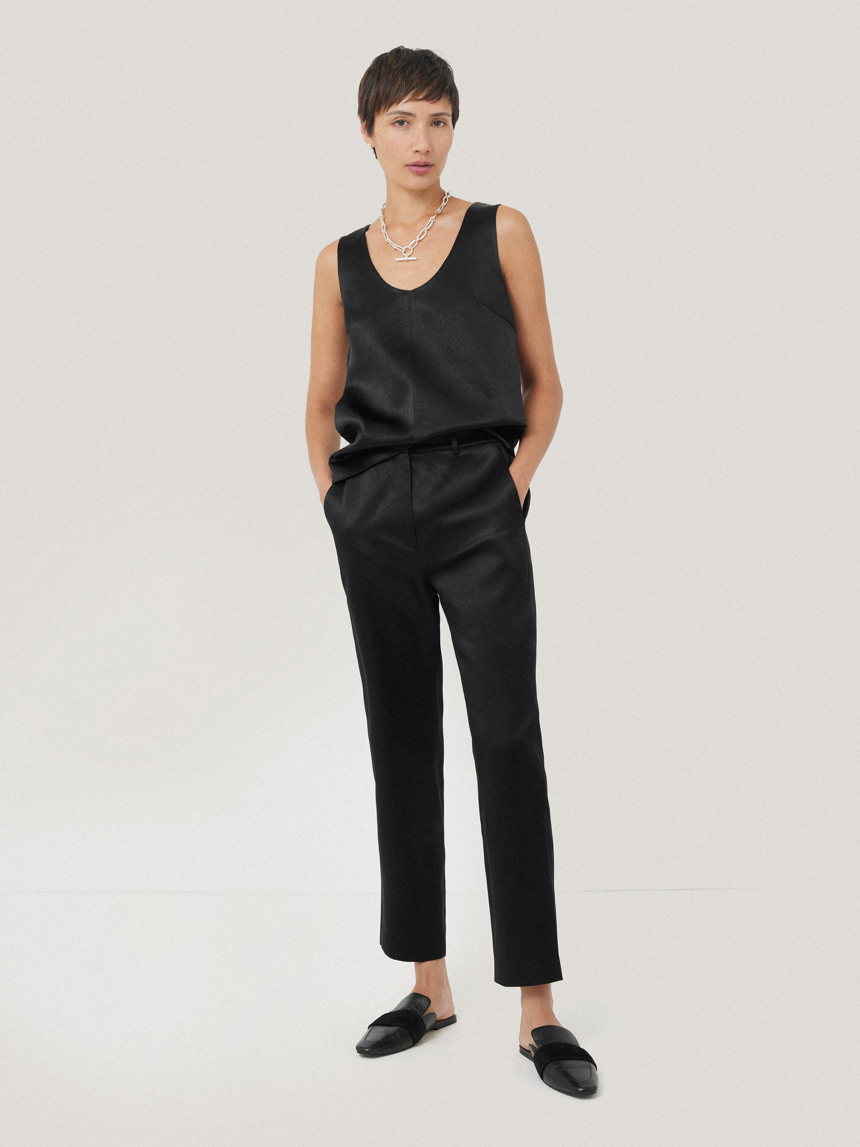 Bonded Satin Trouser | Black - Image 3