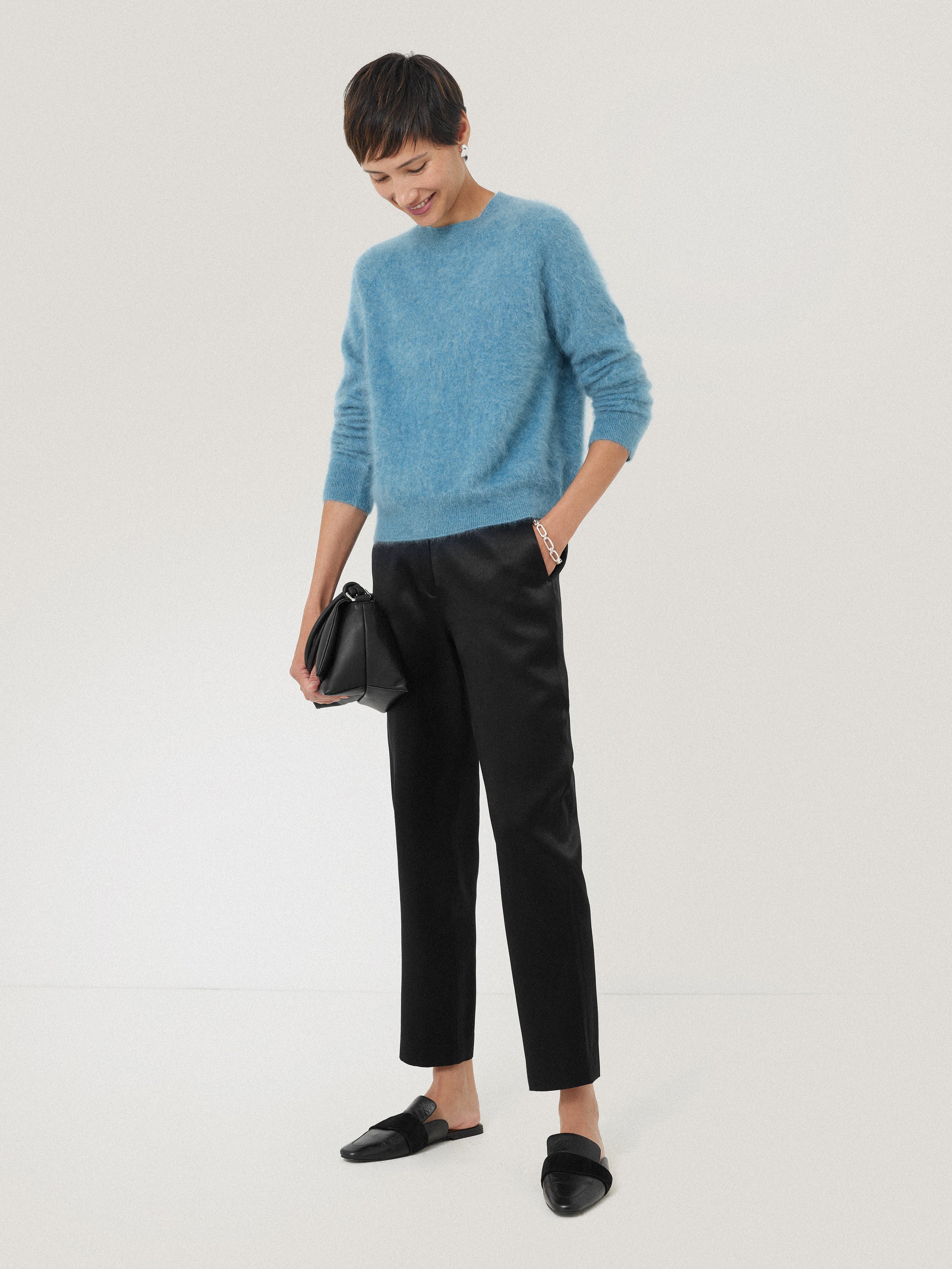 Bonded Satin Trouser | Black - Image 6