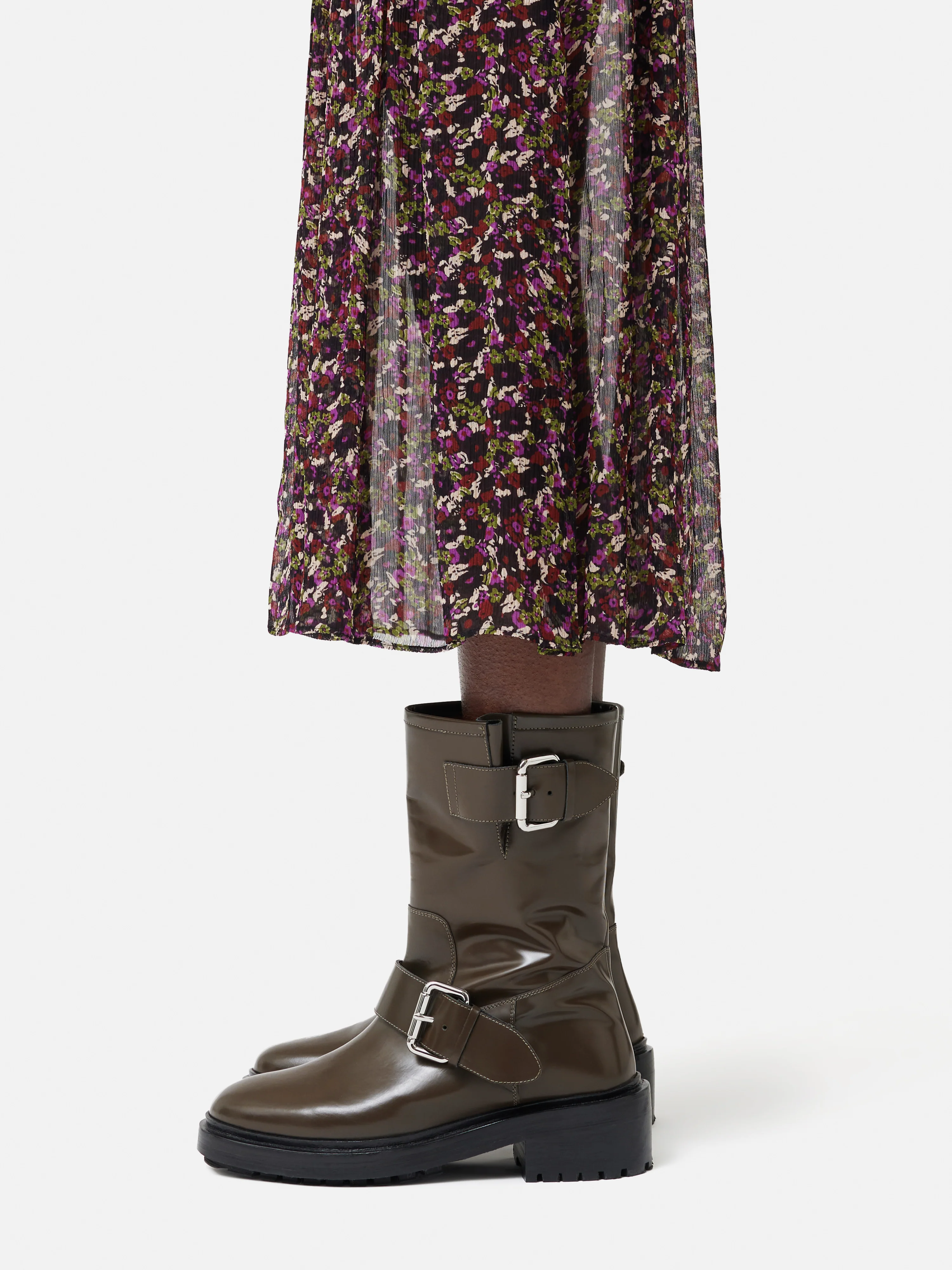Box Leather Biker Boot | Khaki - Image 2