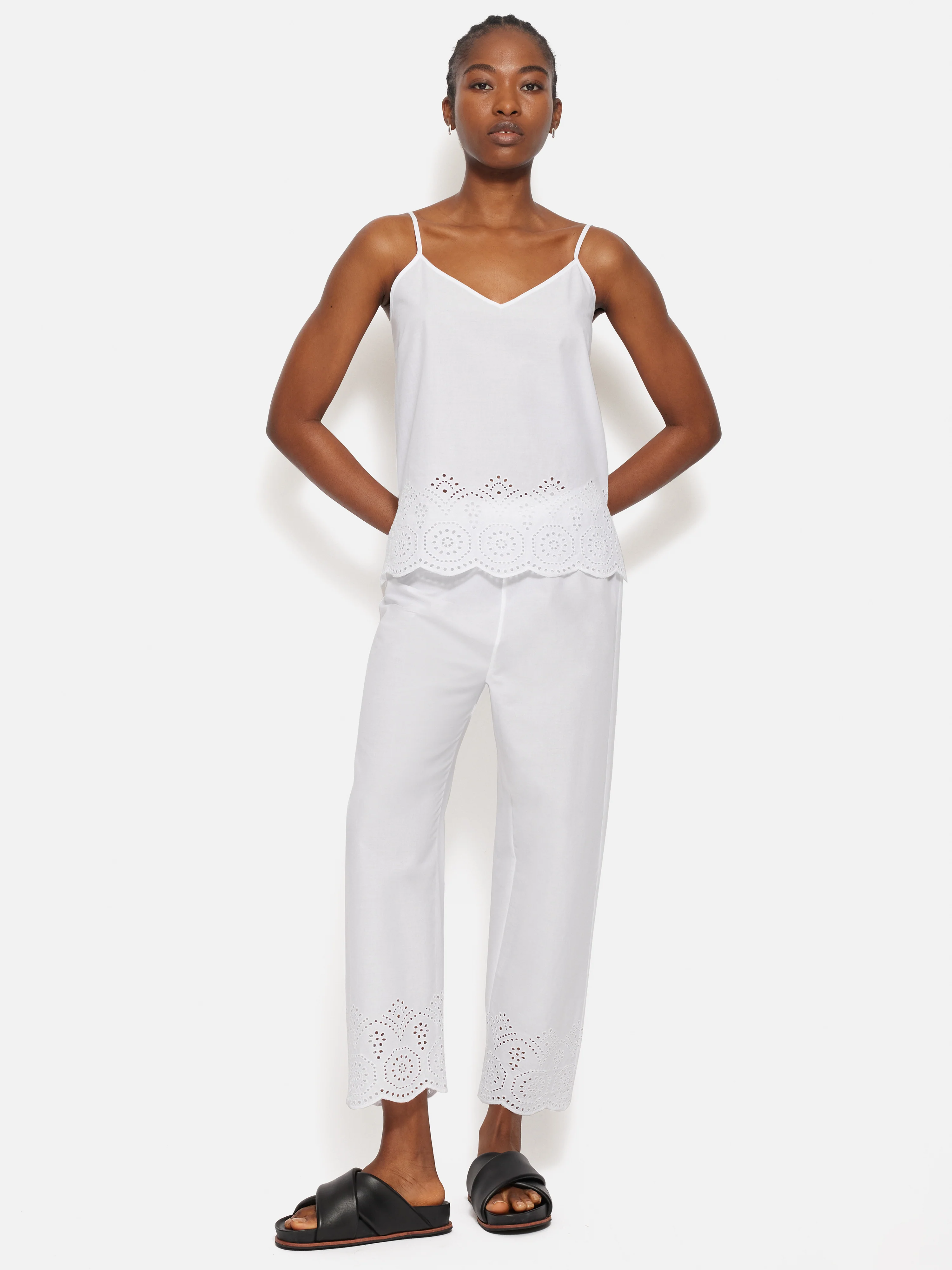 Broderie Anglaise Cropped Pyjama Trouser | White - Image 3