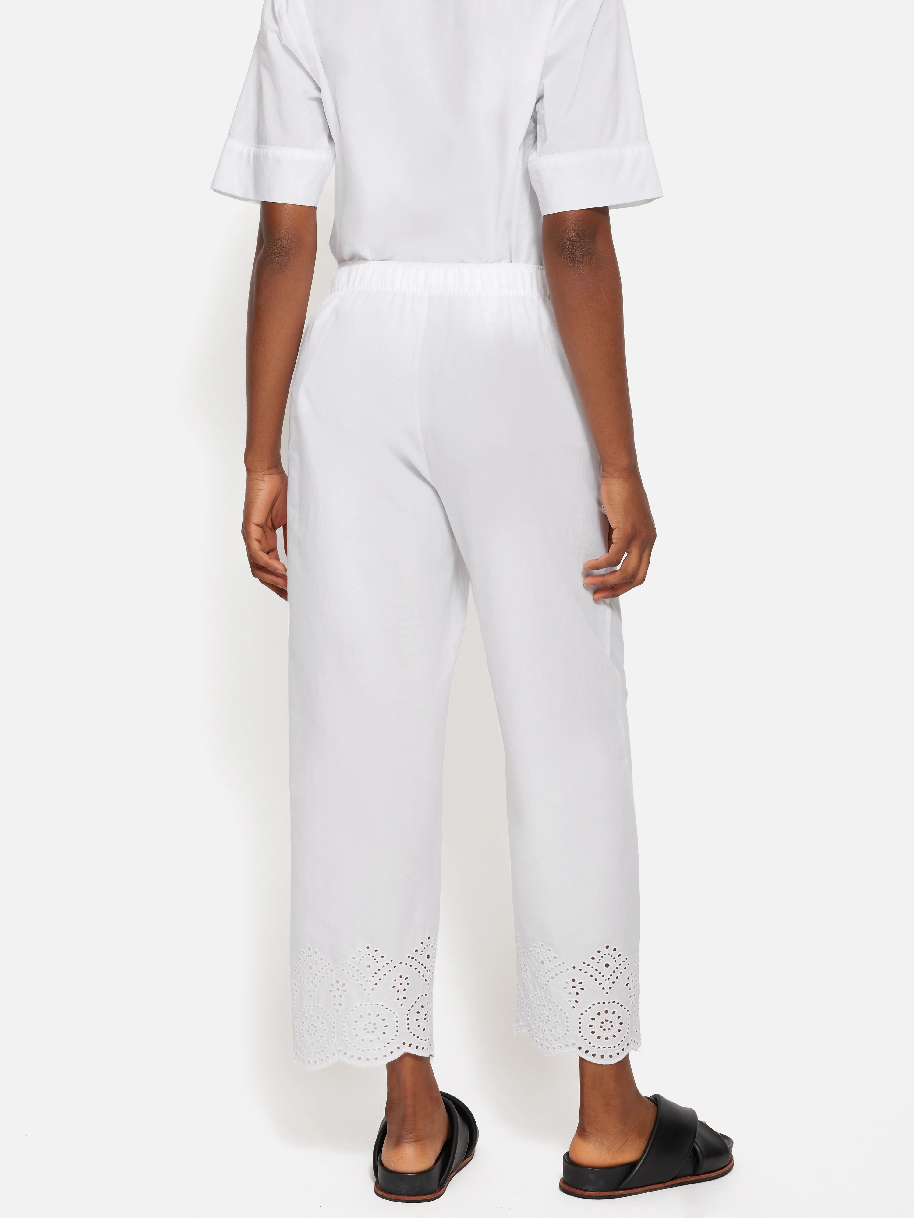 Broderie Anglaise Cropped Pyjama Trouser | White - Image 4