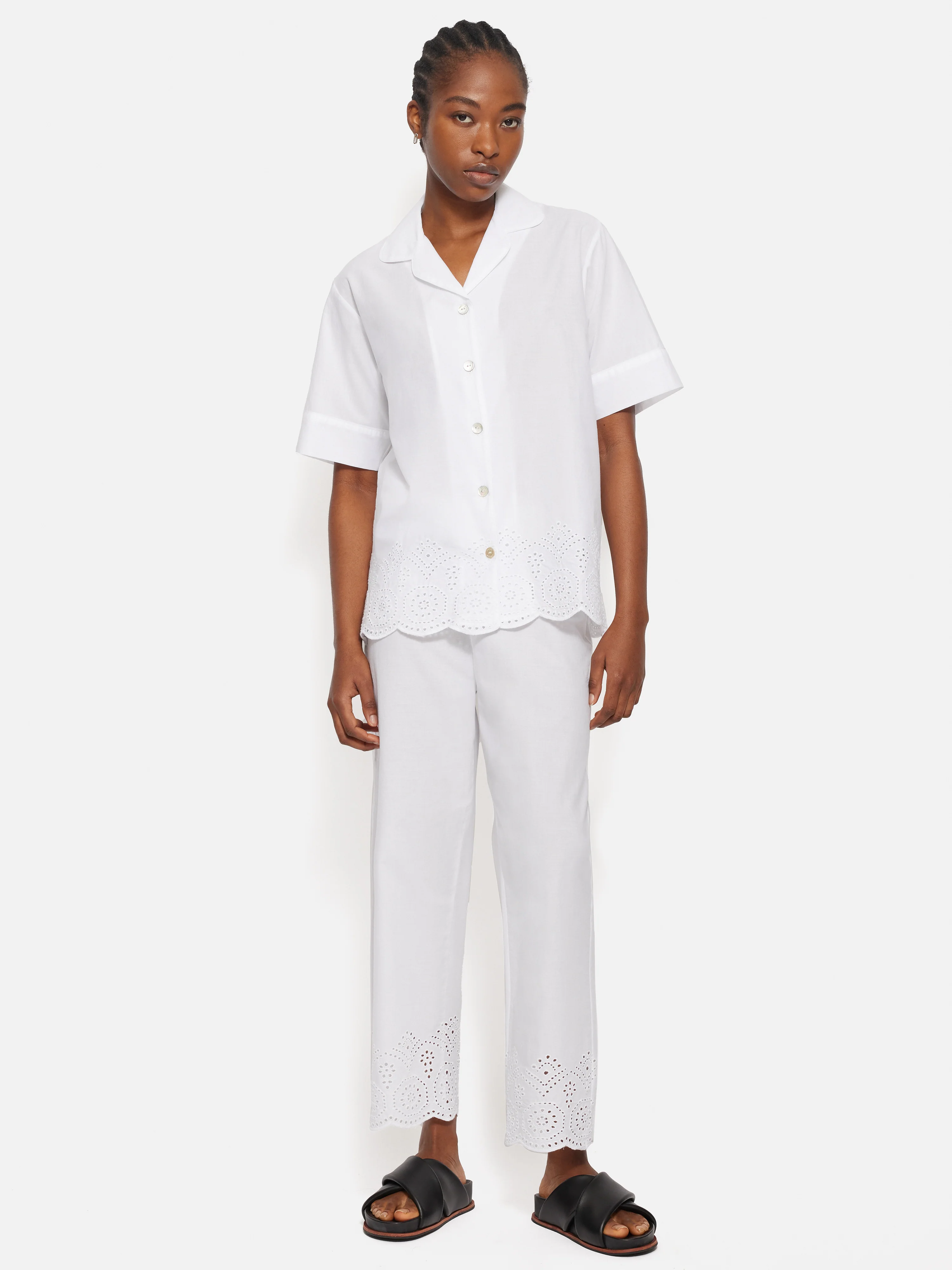 Broderie Anglaise Short Sleeved Pyjama Top | White - Image 3