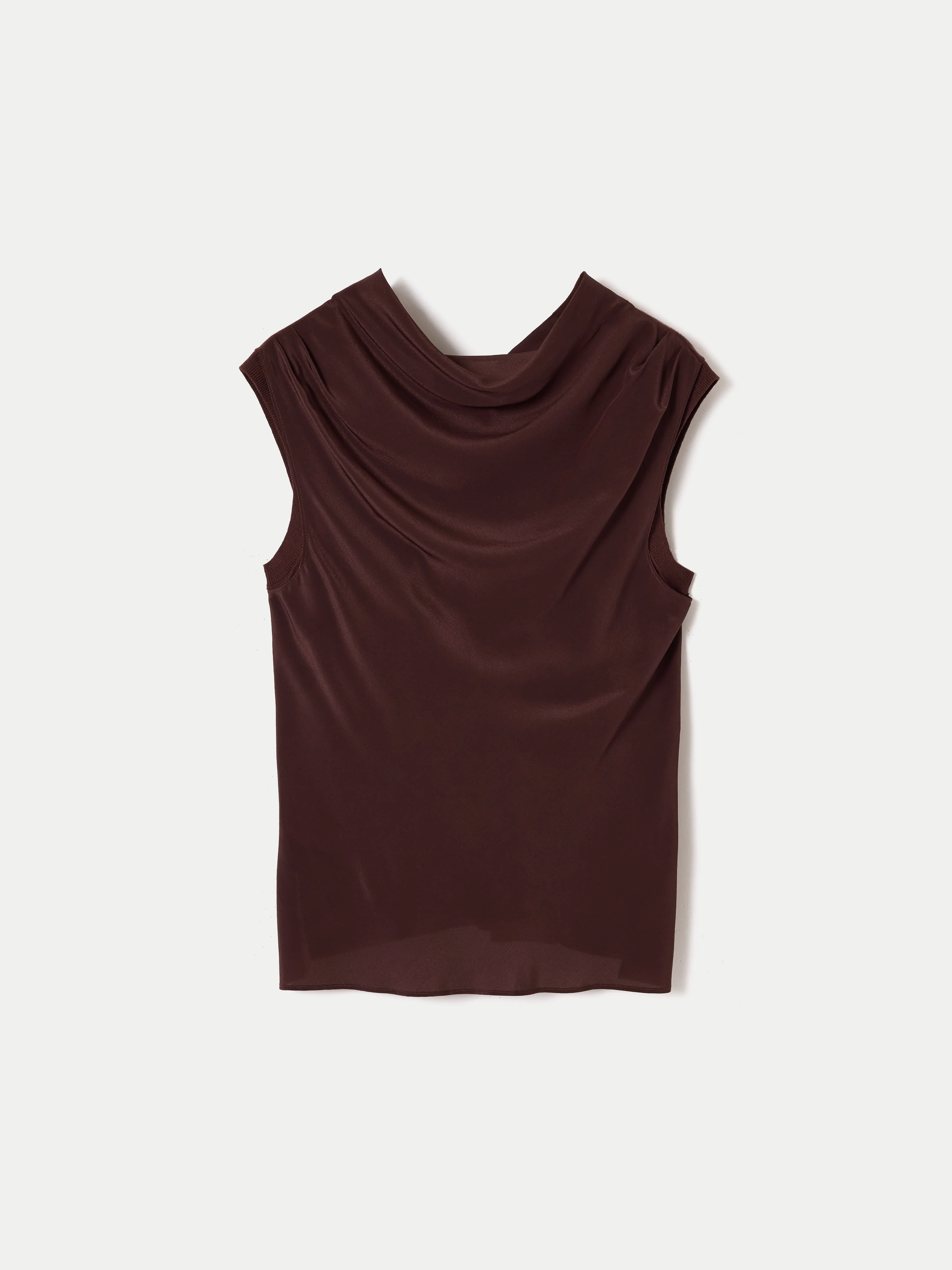 Silk Front Knit Tank | Brown - Image 6