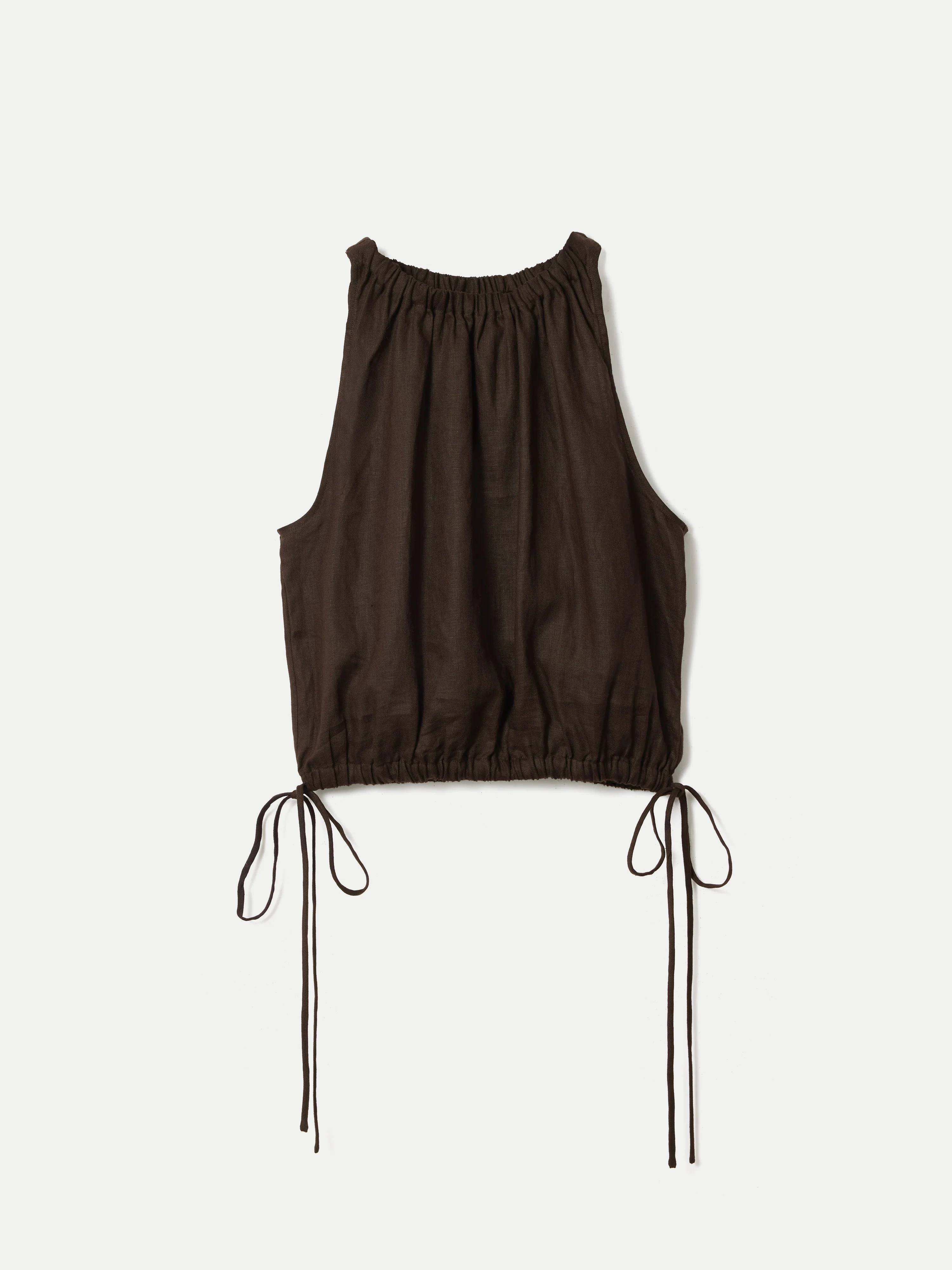 Linen Scooped Tank Top | Brown - Image 5