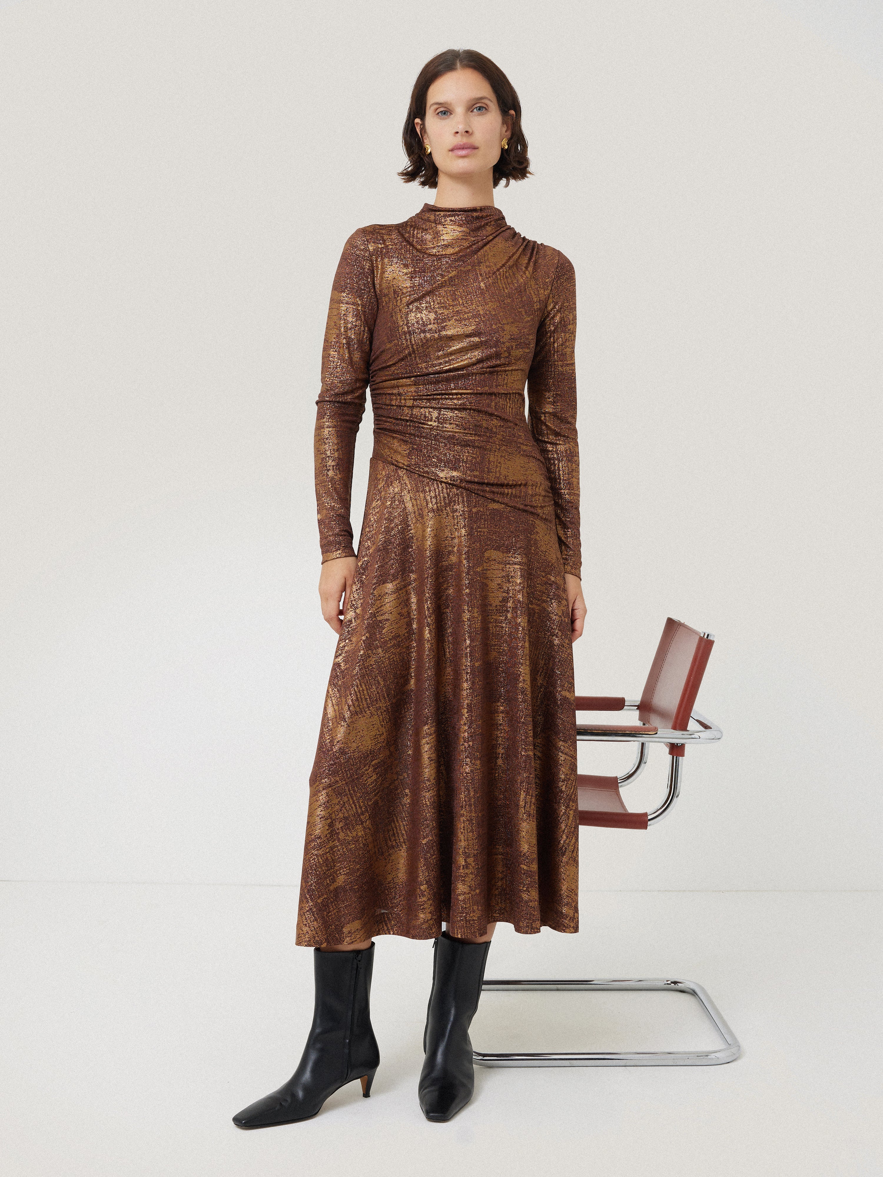Brushed Bronze Draped Dress | Bronze - Image 3