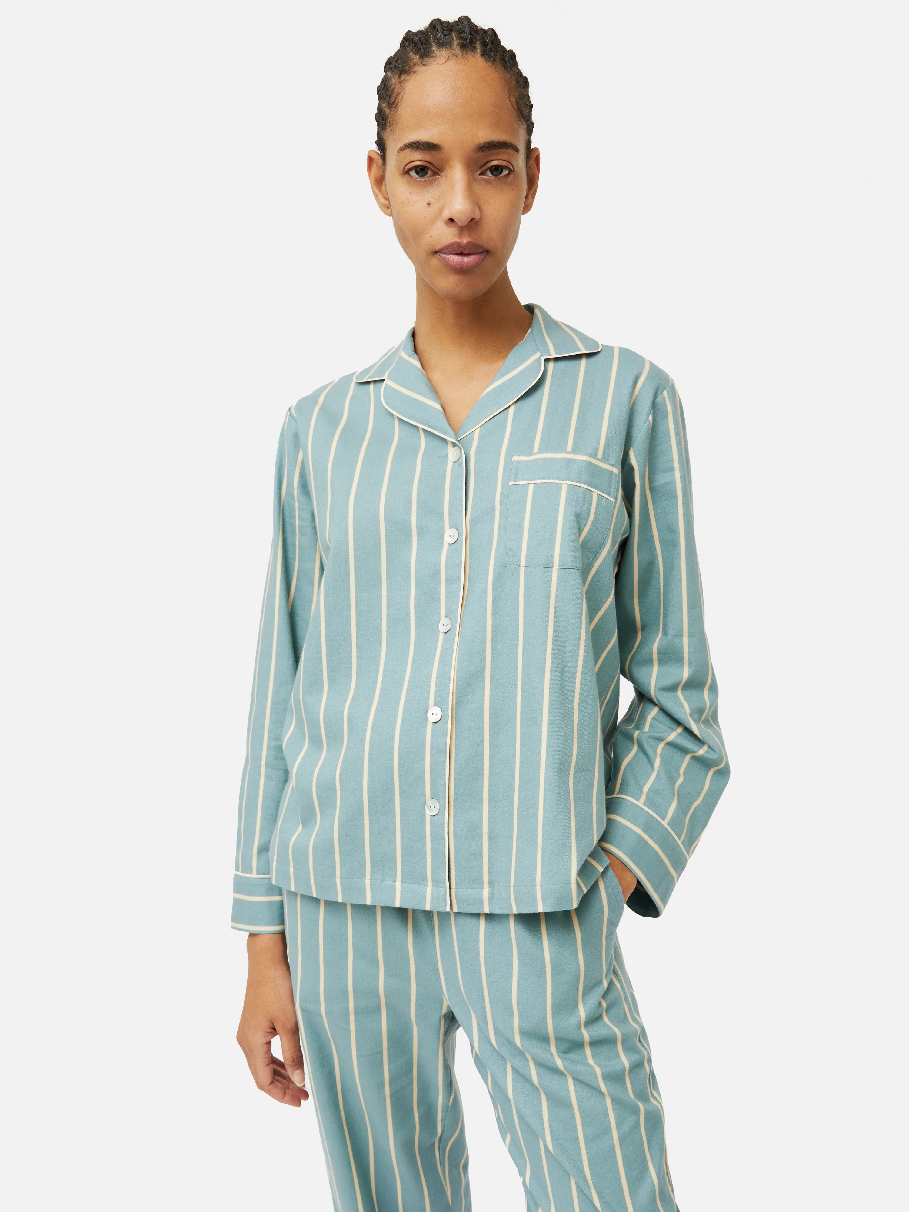Brushed Twill Stripe Pyjamas | Blue - Image 3