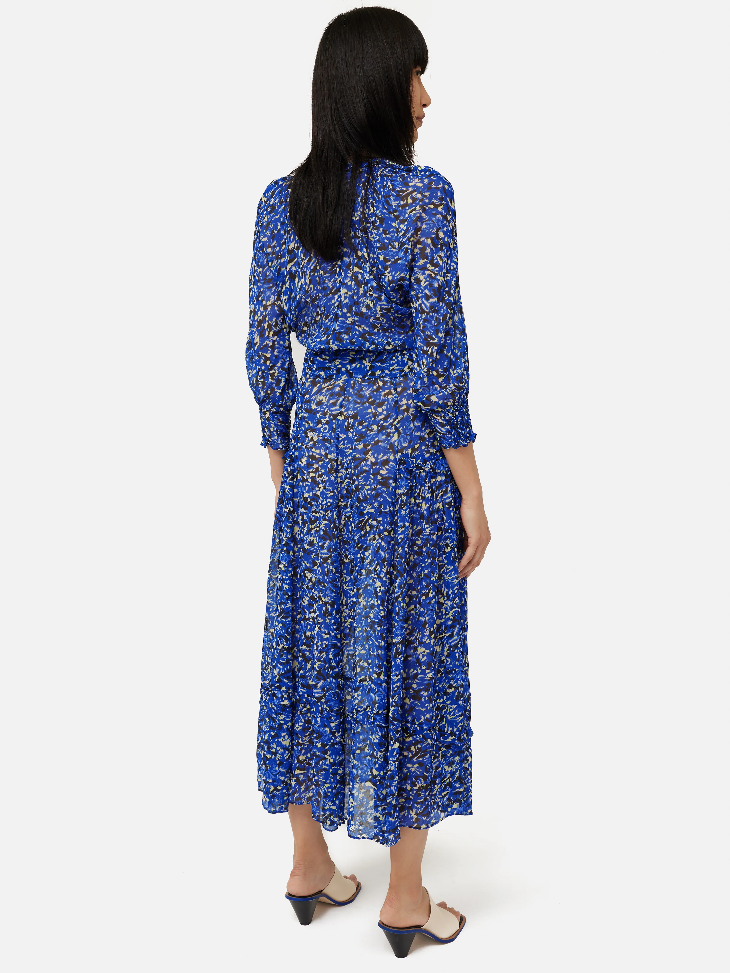 Brushwork Crinkle Ruffle Dress | Blue - Image 6