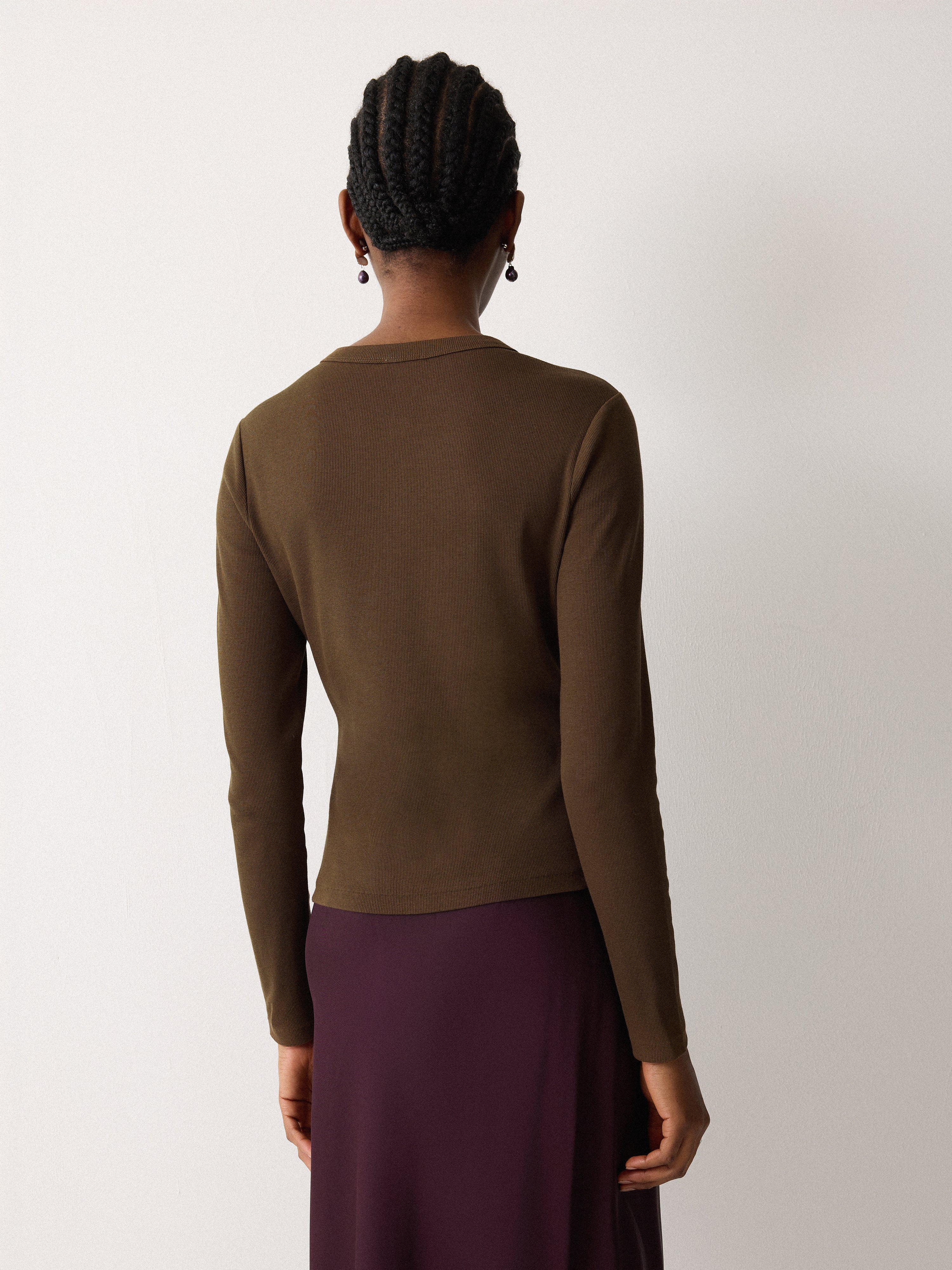 Button Through Baby Tee Cardigan | Brown - Image 4