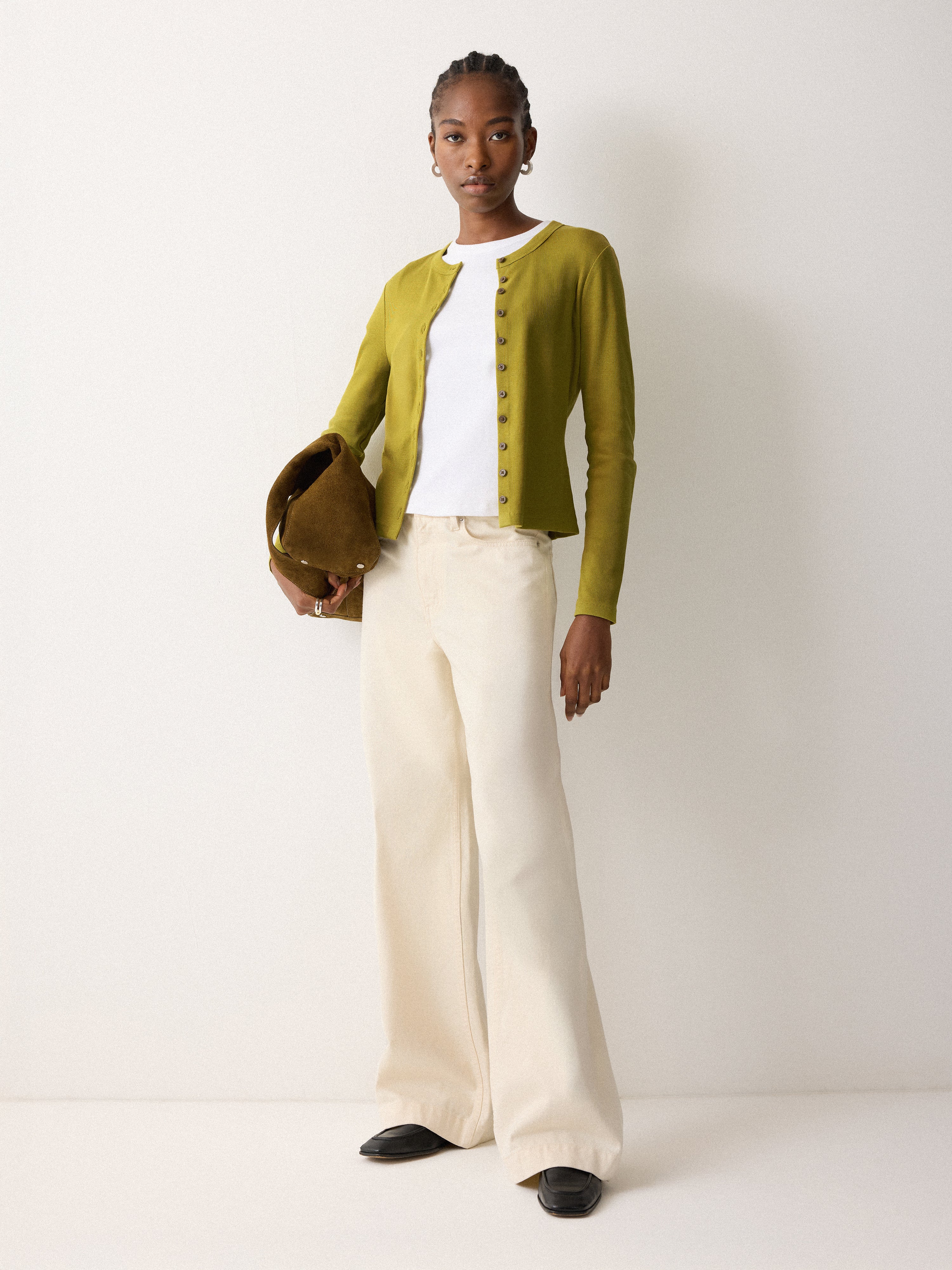 Button Through Baby Tee Cardigan | Green - Image 2