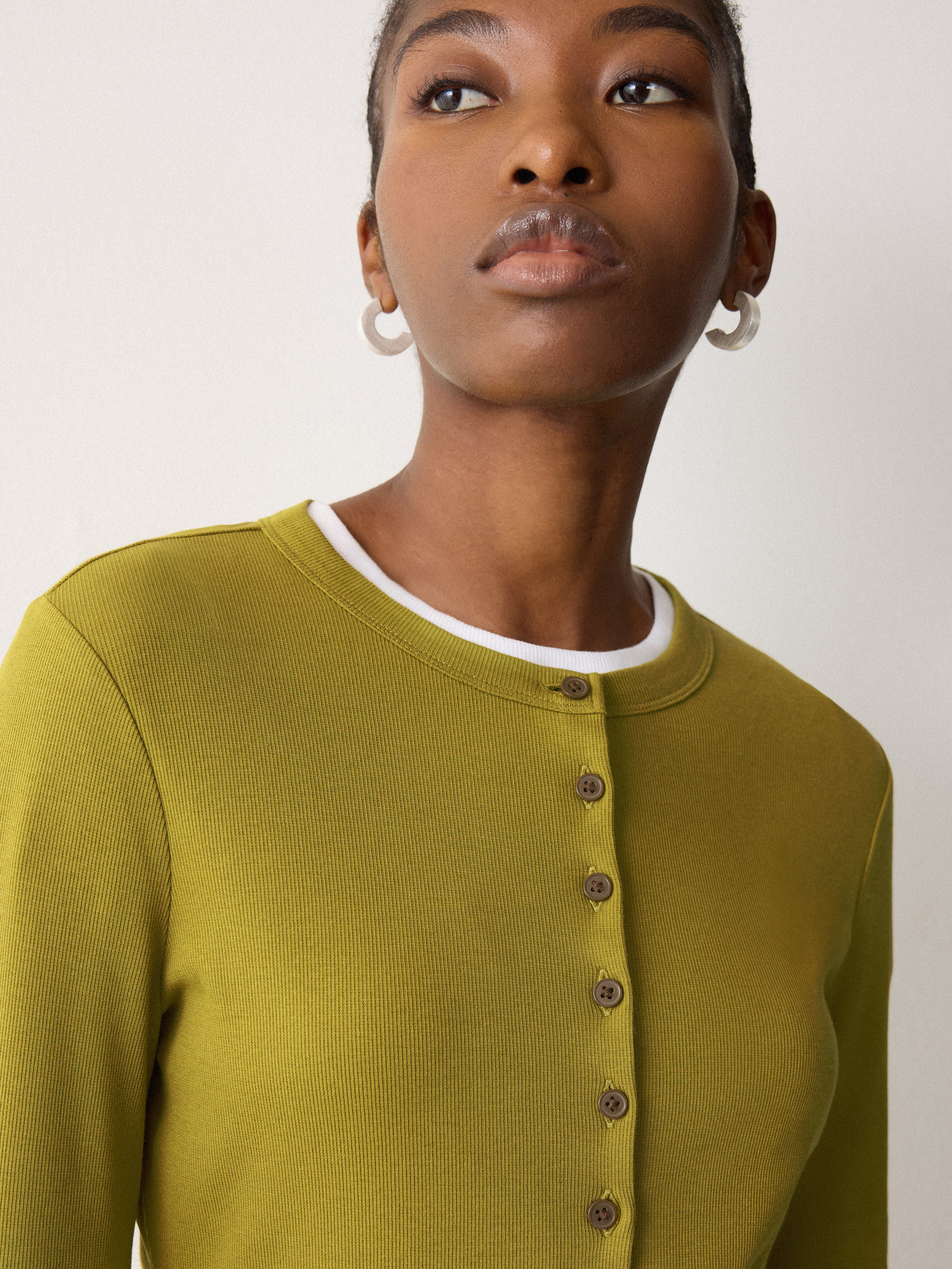 Button Through Baby Tee Cardigan | Green - Image 3