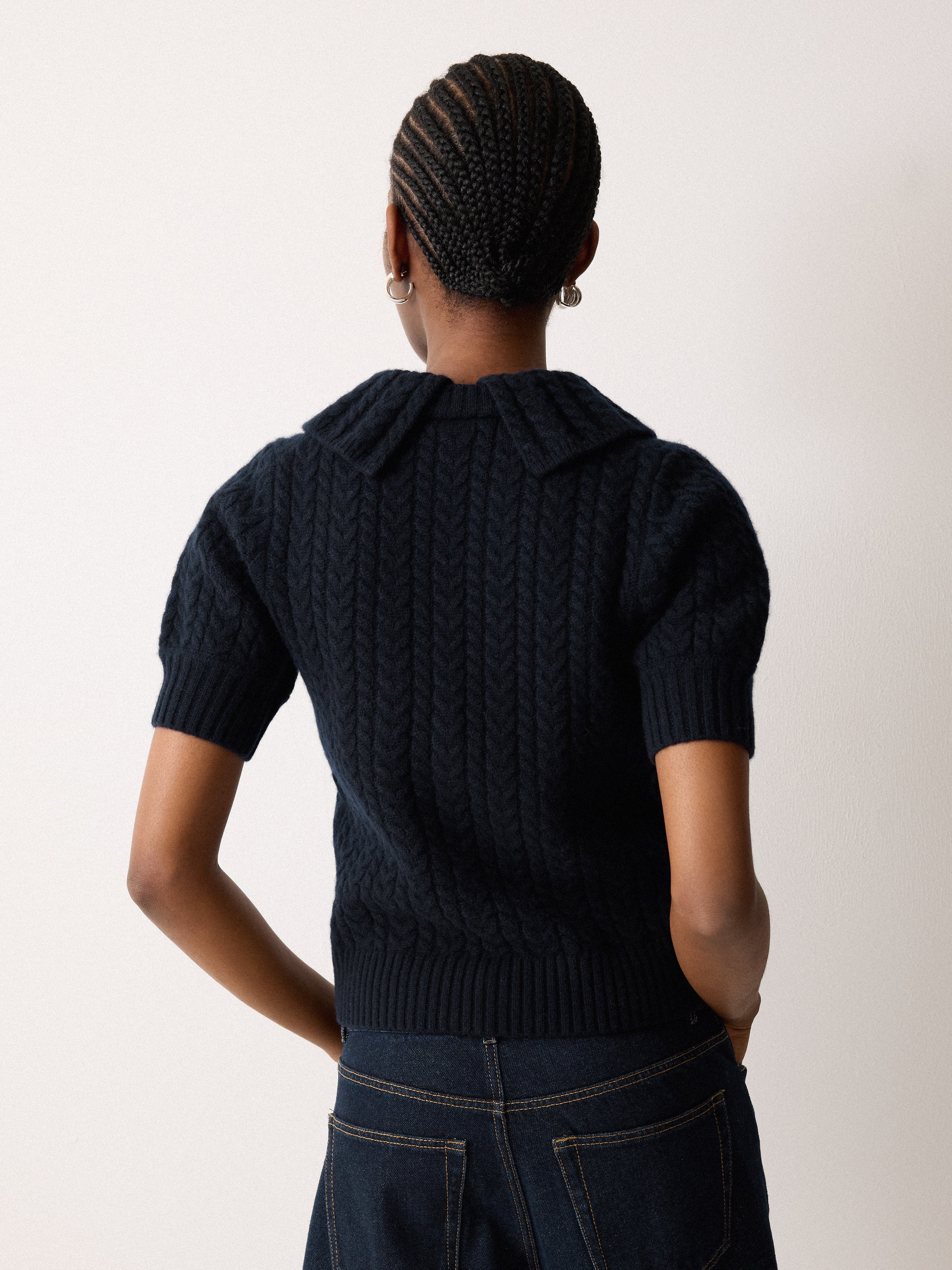 Cable Knit Collar T-Shirt | Navy - Image 3