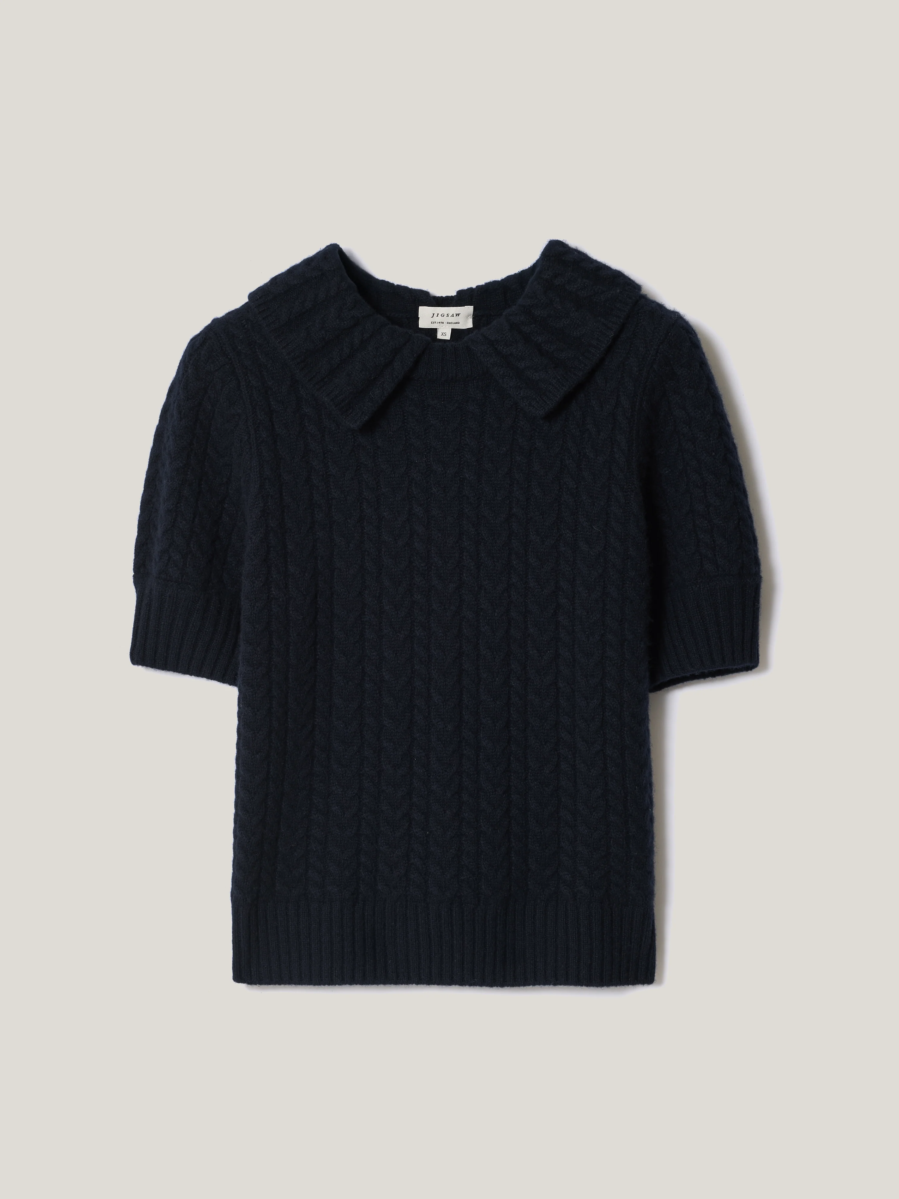 Cable Knit Collar T-Shirt | Navy - Image 5
