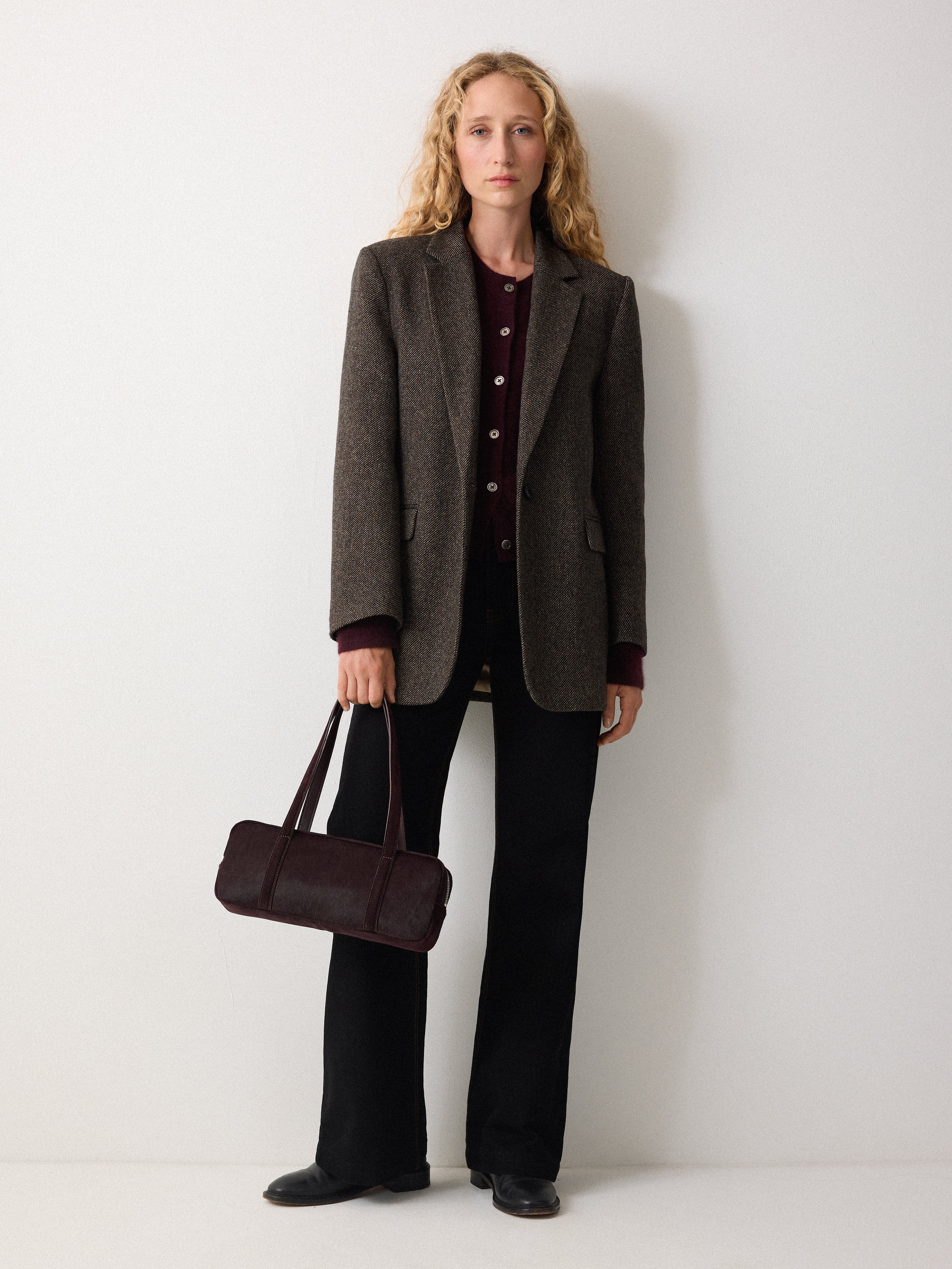 Calf Hair Leather Baguette Shoulder Bag | Oxblood - Image 2