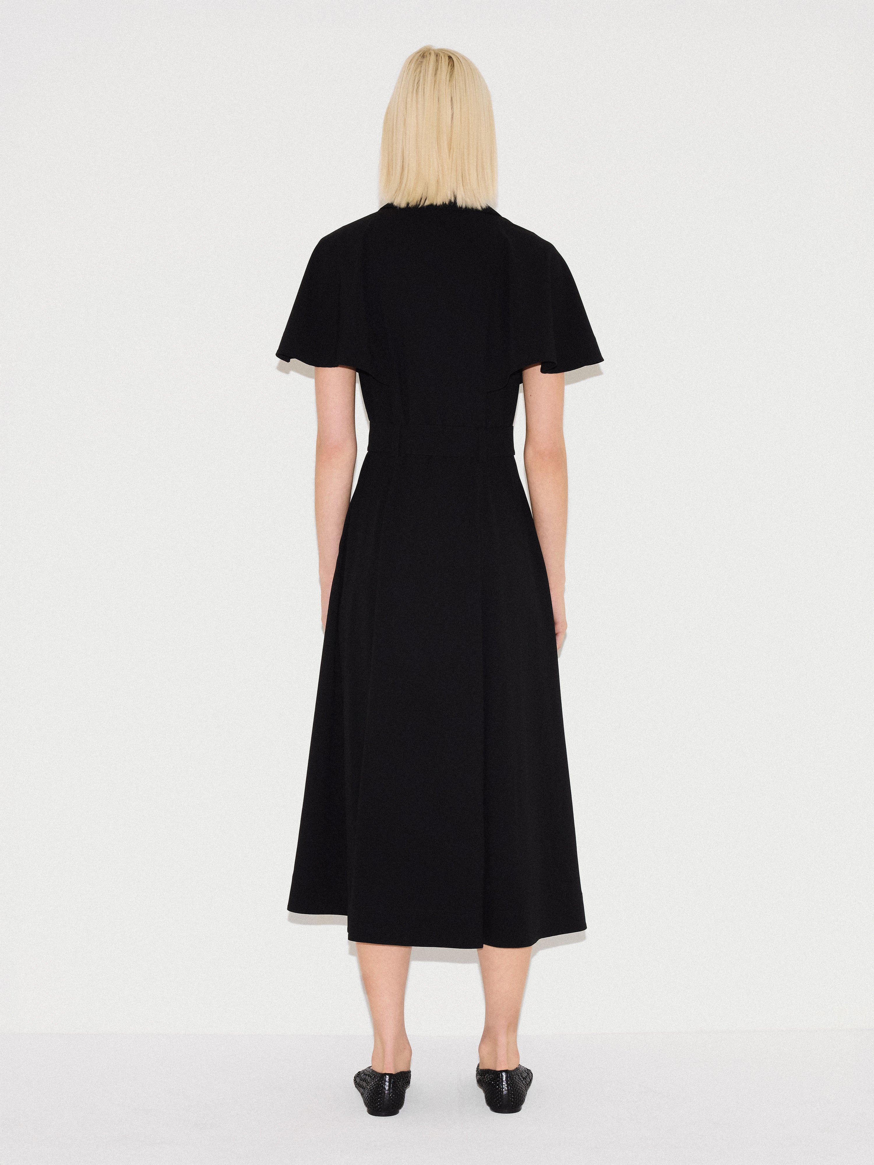 Cape Sleeve Belted Shirt Dress | Black - Image 4